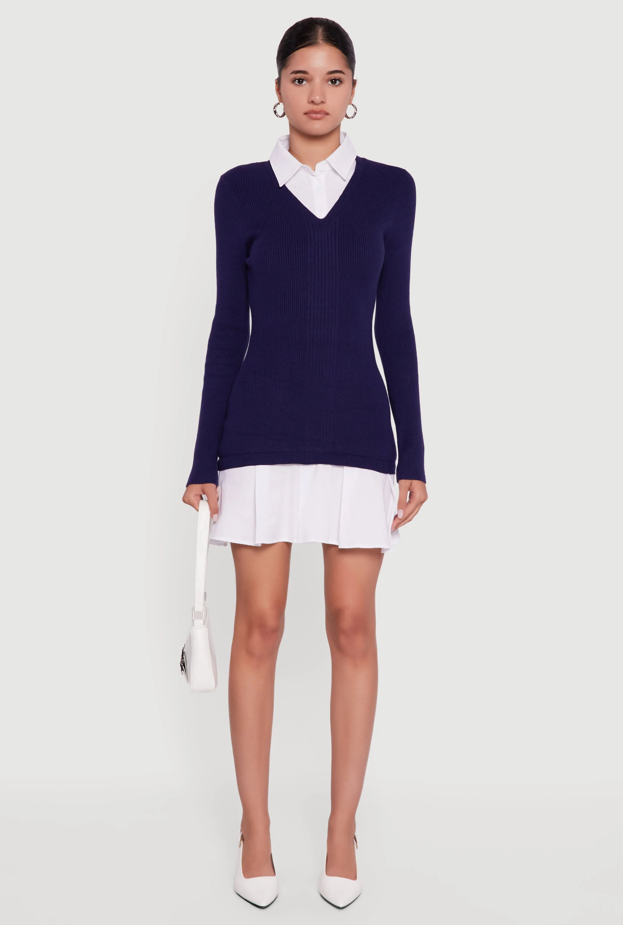 Rib Knit Layered Pleated Sweater Dress sold by Rainbow product image thumbnail 2