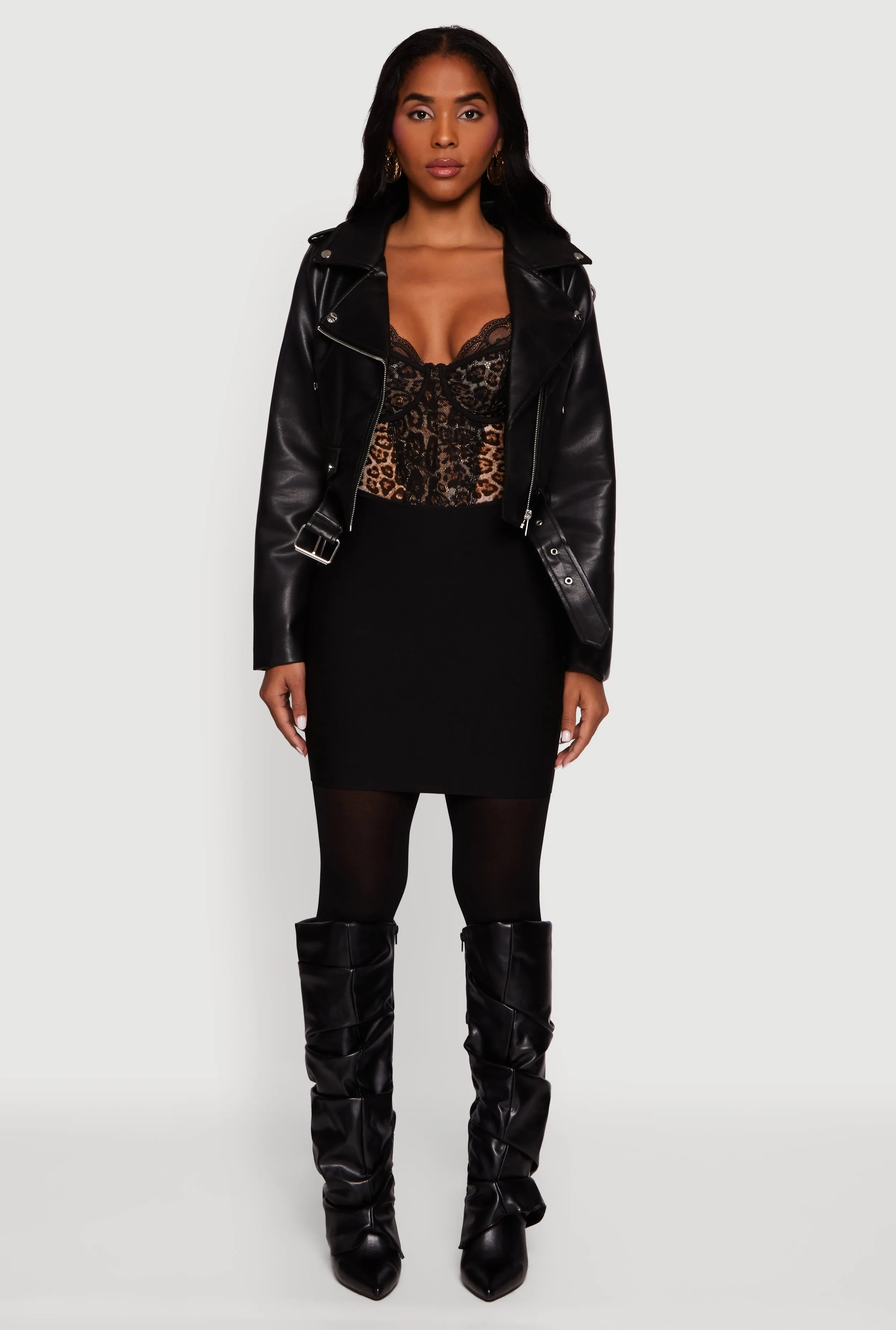 Cropped Faux Leather Belted Moto Jacket sold by Rainbow product image thumbnail 3