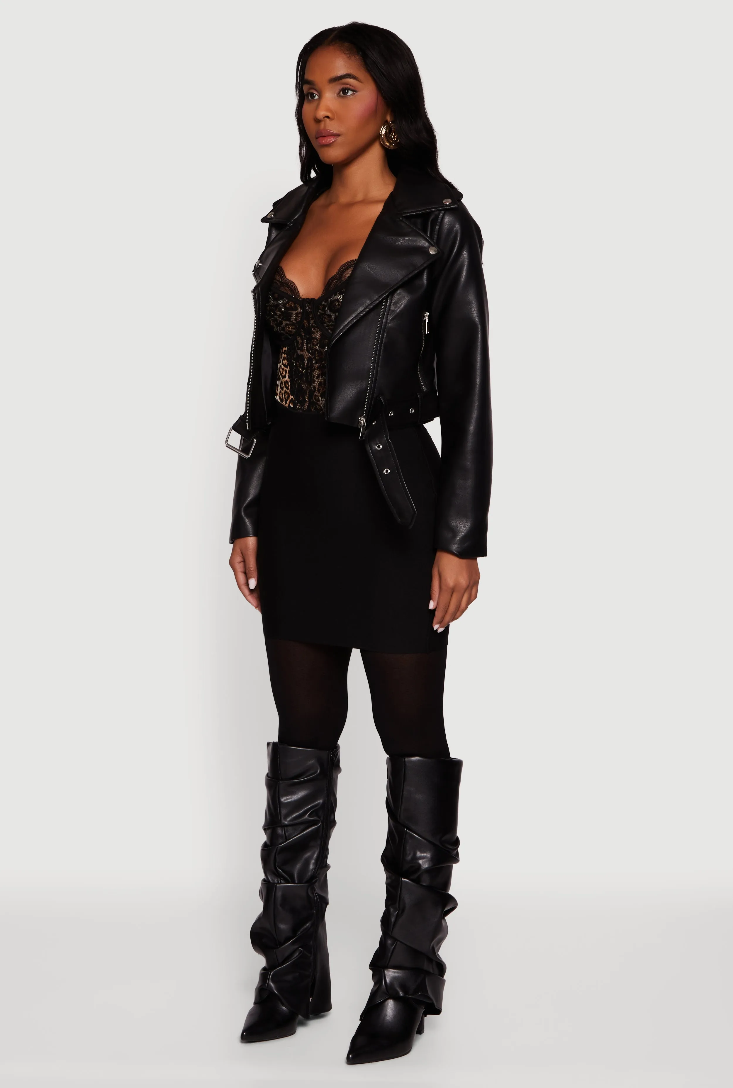 Cropped Faux Leather Belted Moto Jacket sold by Rainbow product image thumbnail 5