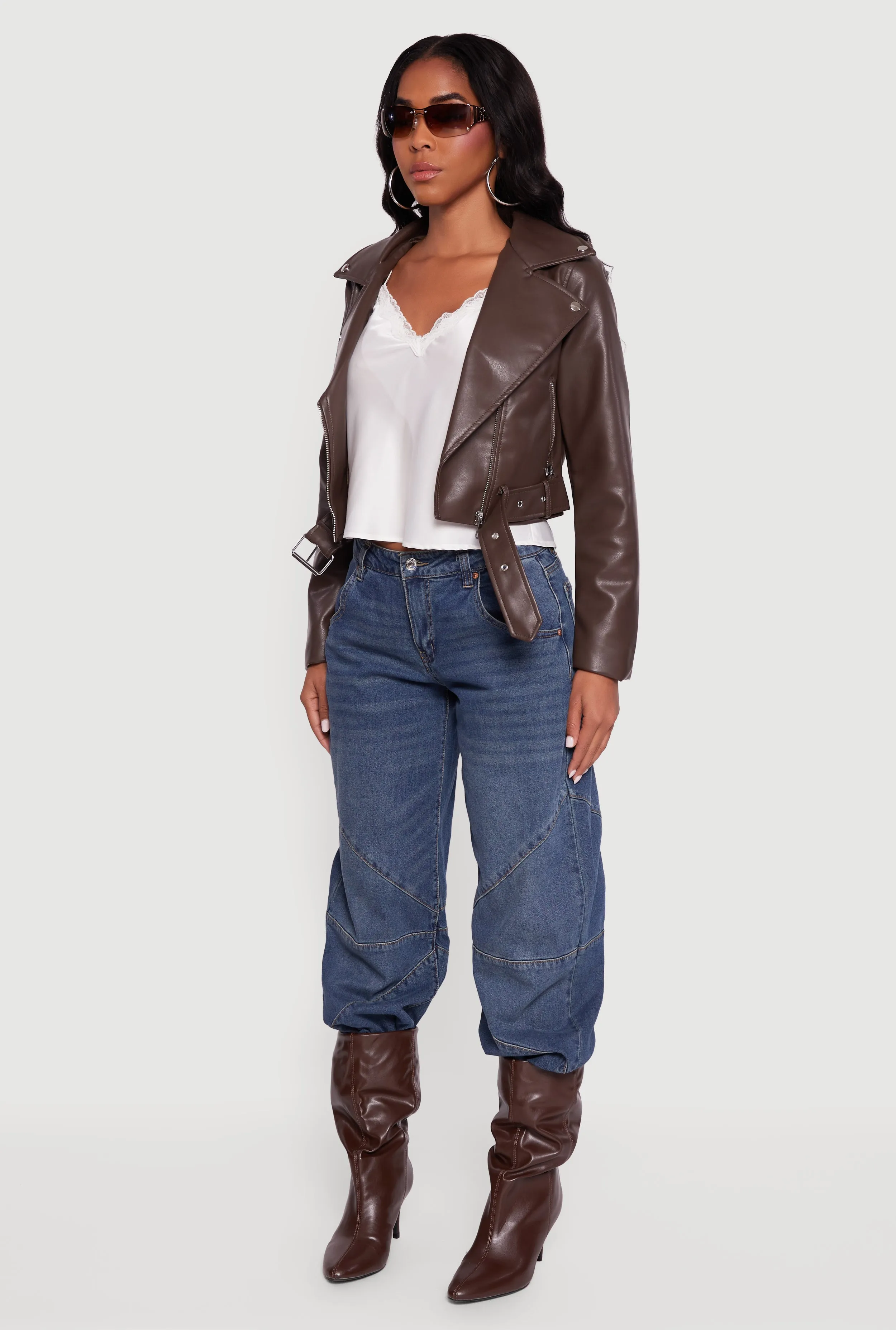 Cropped Faux Leather Belted Moto Jacket sold by Rainbow product image thumbnail 5