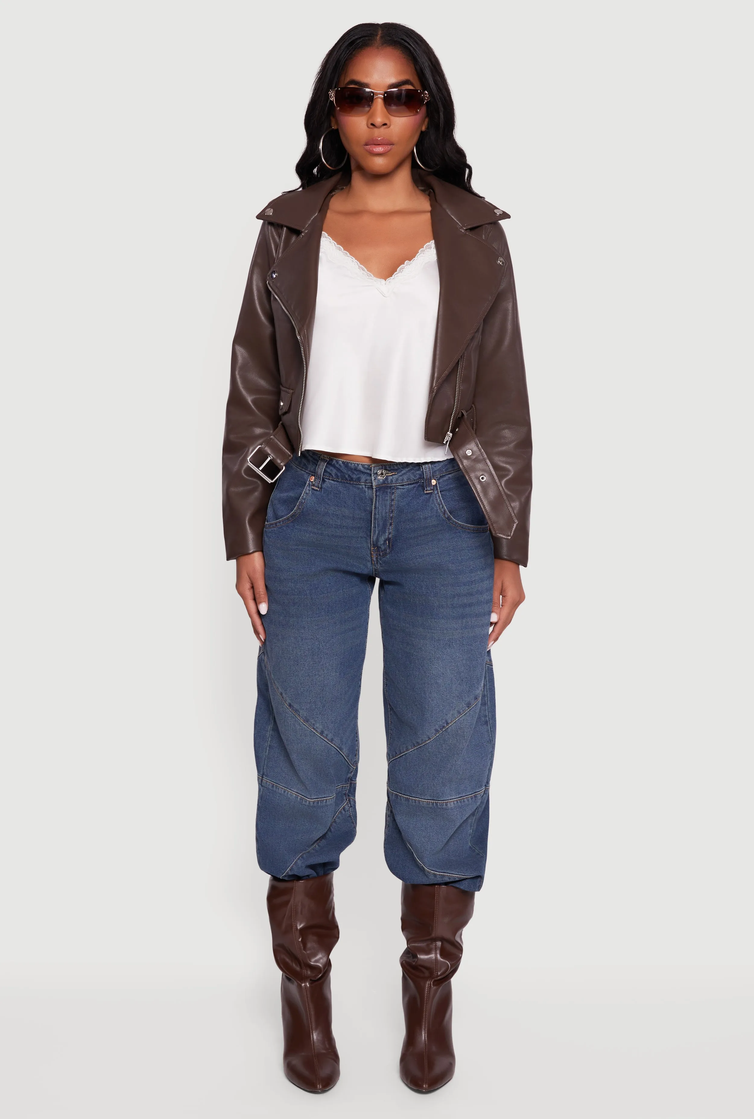 Cropped Faux Leather Belted Moto Jacket sold by Rainbow product image thumbnail 3