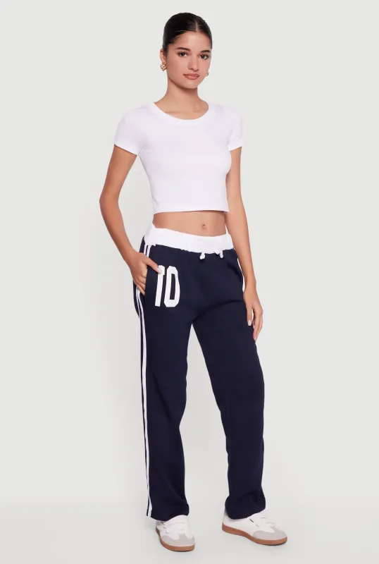 Drawstring Waist 10 Graphic Varsity Stripe Sweatpants sold by Rainbow