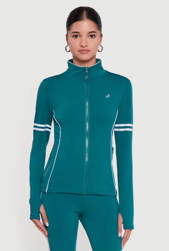 Zip Front Mock Neck Varsity Stripe Track Jacket sold by Rainbow