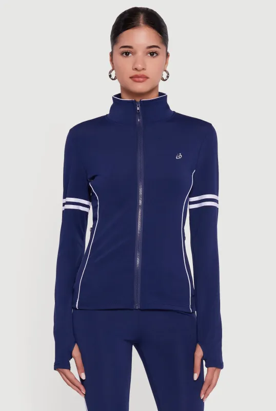 Zip Front Mock Neck Varsity Stripe Track Jacket sold by Rainbow