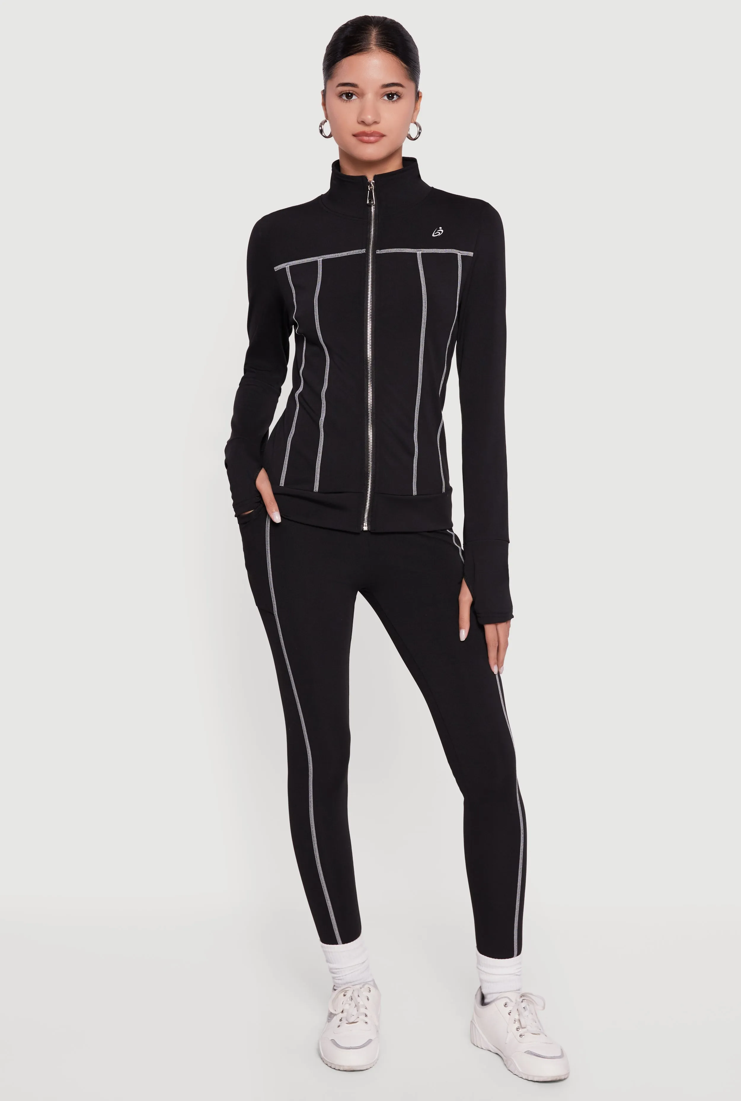 High Waisted Contrast Trim Decorative Stitch Leggings sold by Rainbow product image thumbnail 2