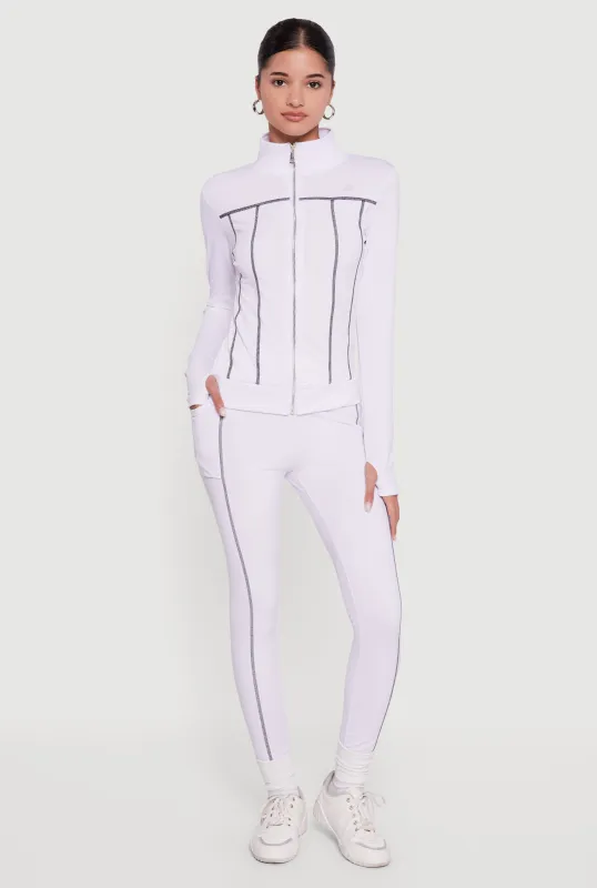 High Waisted Contrast Trim Decorative Stitch Leggings sold by Rainbow