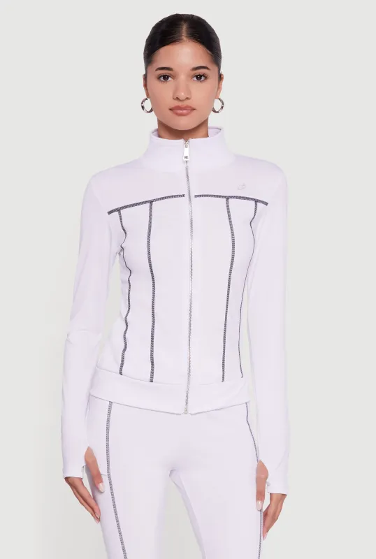 Decorative Stitch Zip Front Mock Neck Track Jacket sold by Rainbow