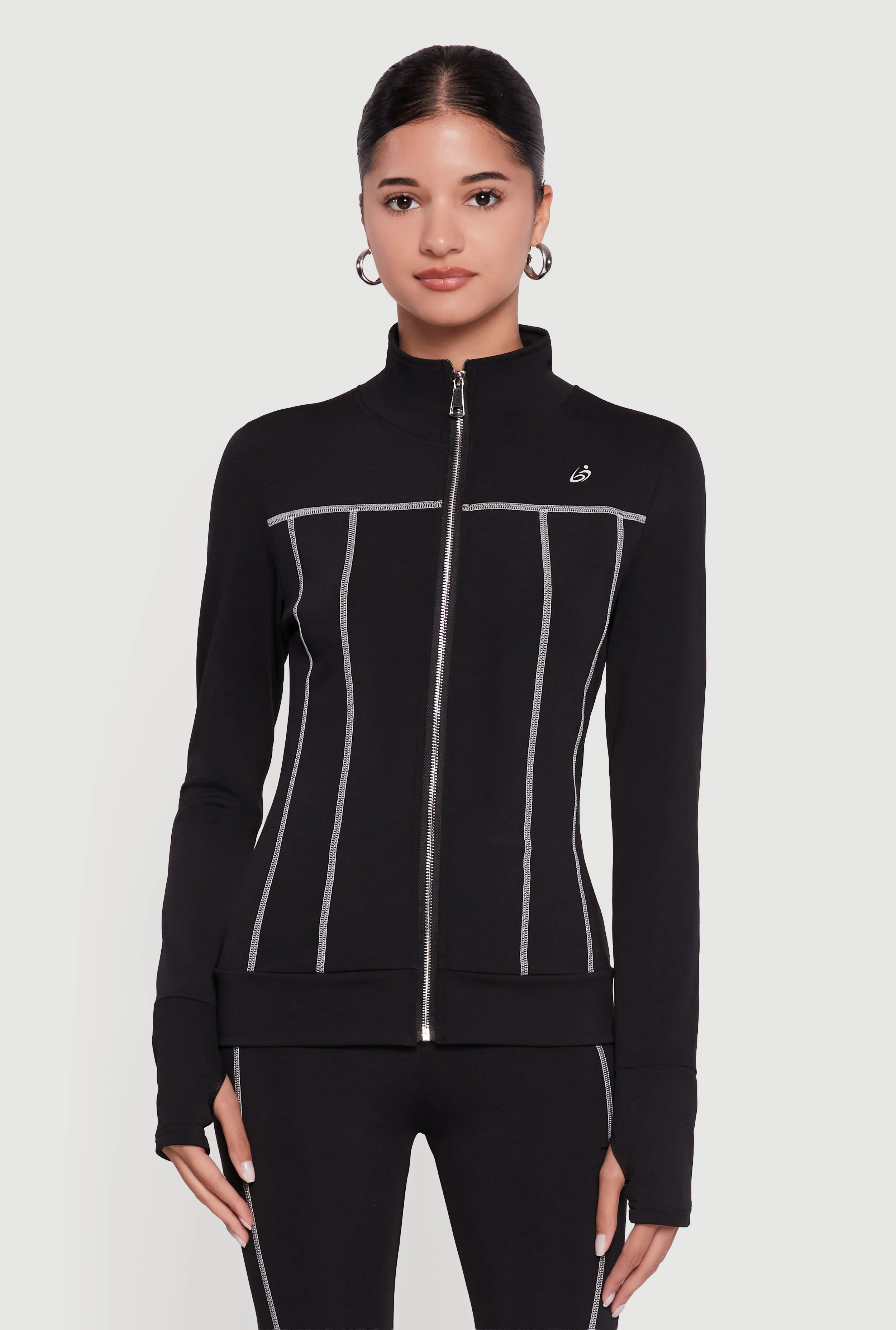 Decorative Stitch Zip Front Mock Neck Track Jacket sold by Rainbow