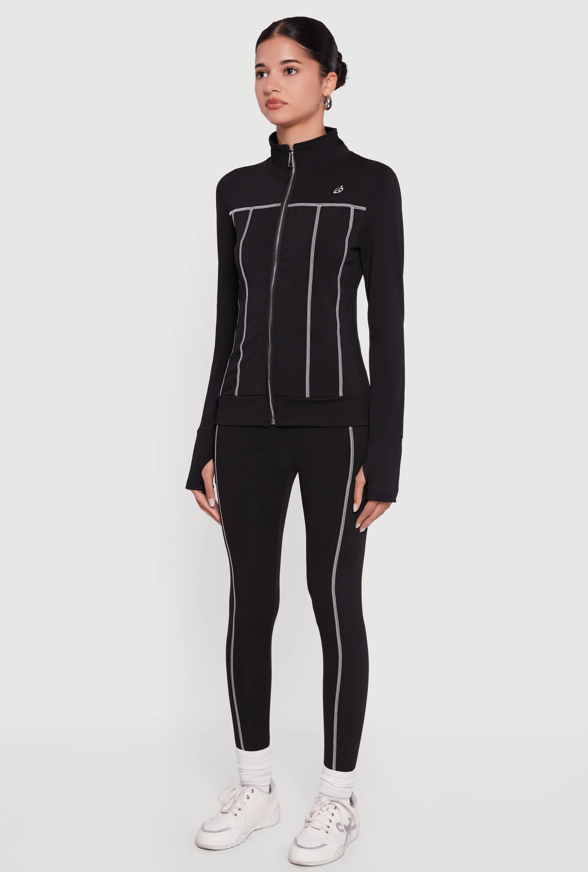 Decorative Stitch Zip Front Mock Neck Track Jacket sold by Rainbow product image thumbnail 5