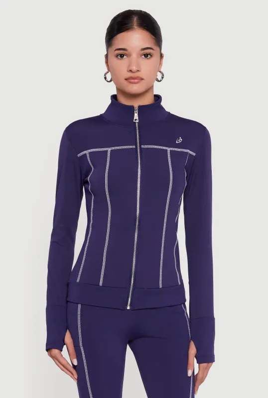 Decorative Stitch Zip Front Mock Neck Track Jacket sold by Rainbow