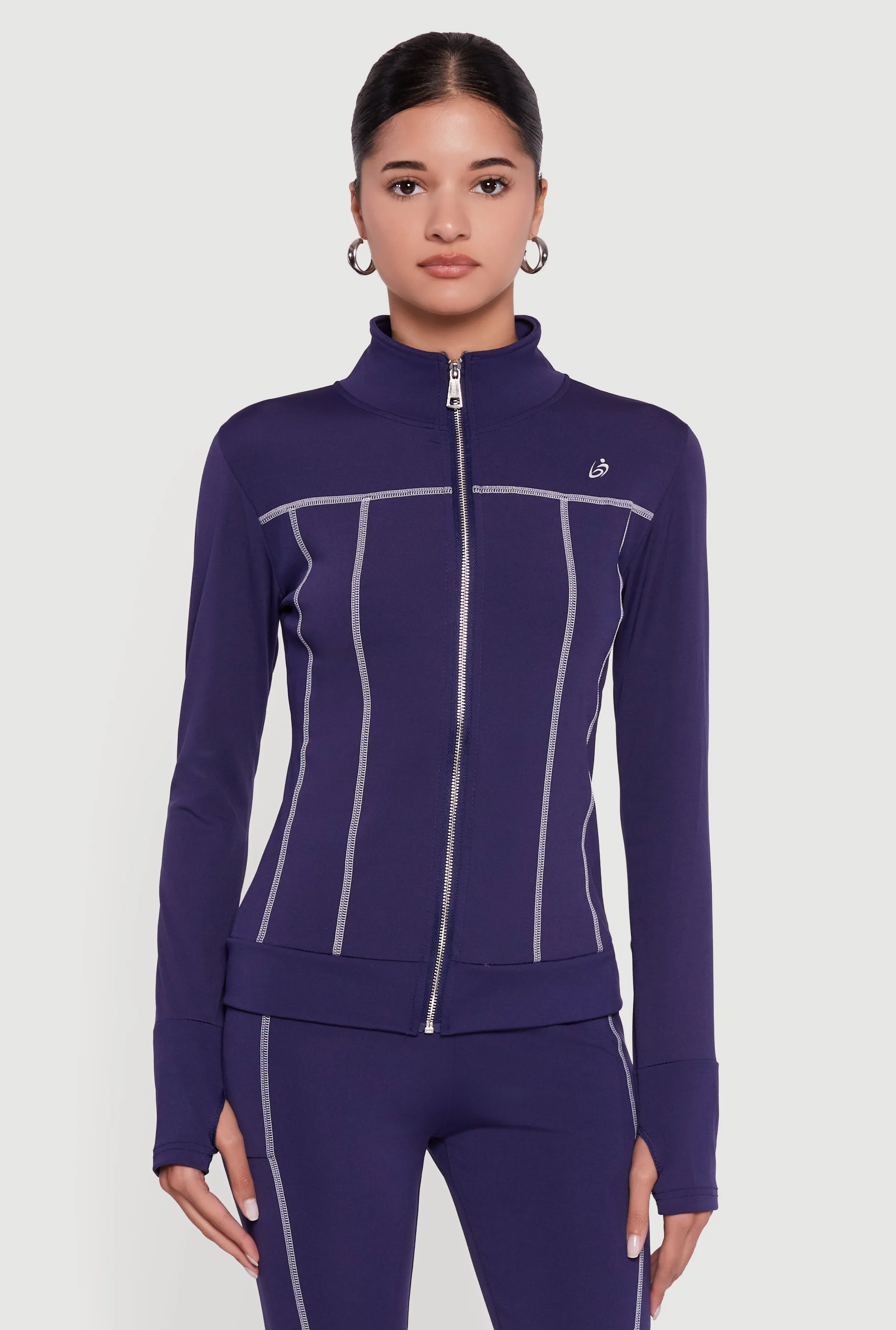 Decorative Stitch Zip Front Mock Neck Track Jacket sold by Rainbow