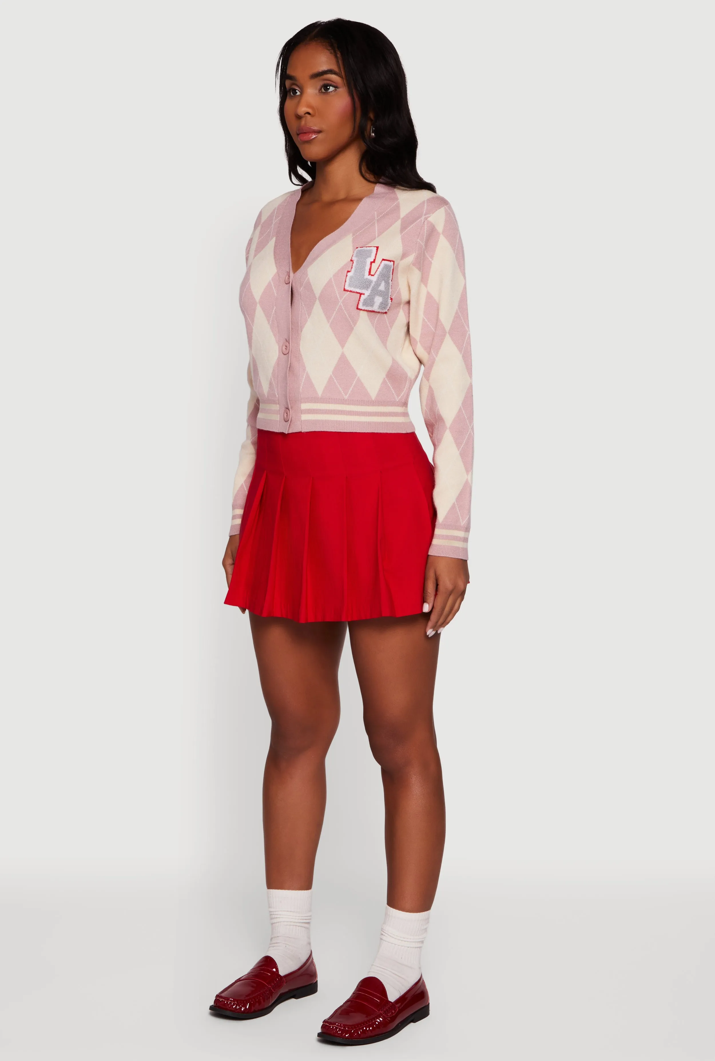 Destination Patch Graphic Argyle Plaid Button Front Cardigan sold by Rainbow product image thumbnail 5