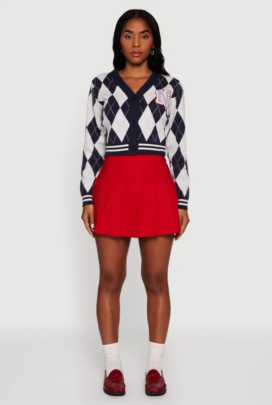 Destination Patch Graphic Argyle Plaid Button Front Cardigan sold by Rainbow