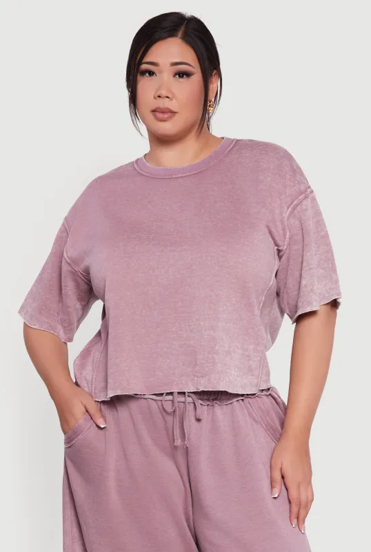 Plus Size Mineral Wash Fleece Pintuck Tee sold by Rainbow