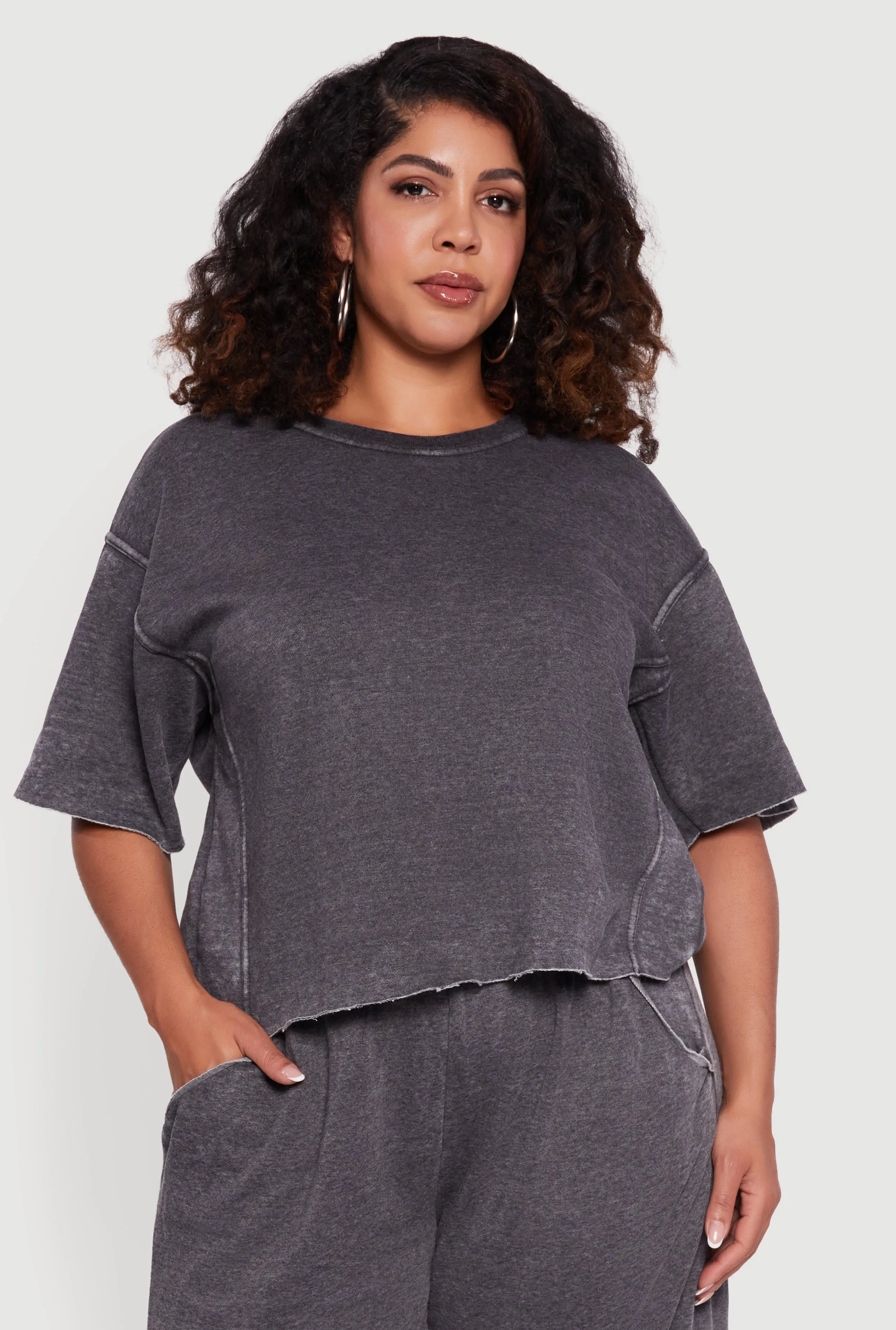 Plus Size Mineral Wash Fleece Pintuck Tee sold by Rainbow product image thumbnail 3