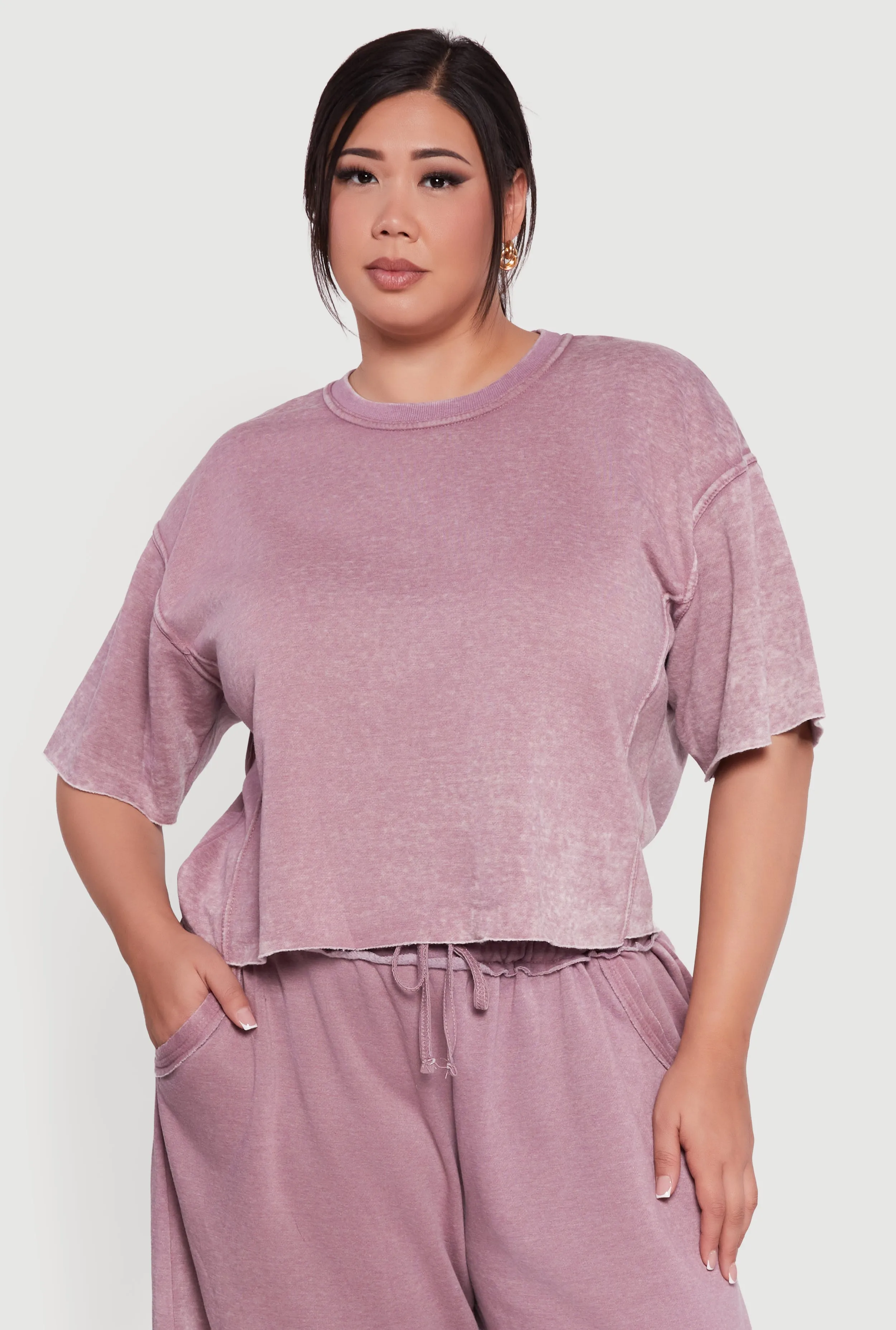 Plus Size Mineral Wash Fleece Pintuck Tee sold by Rainbow