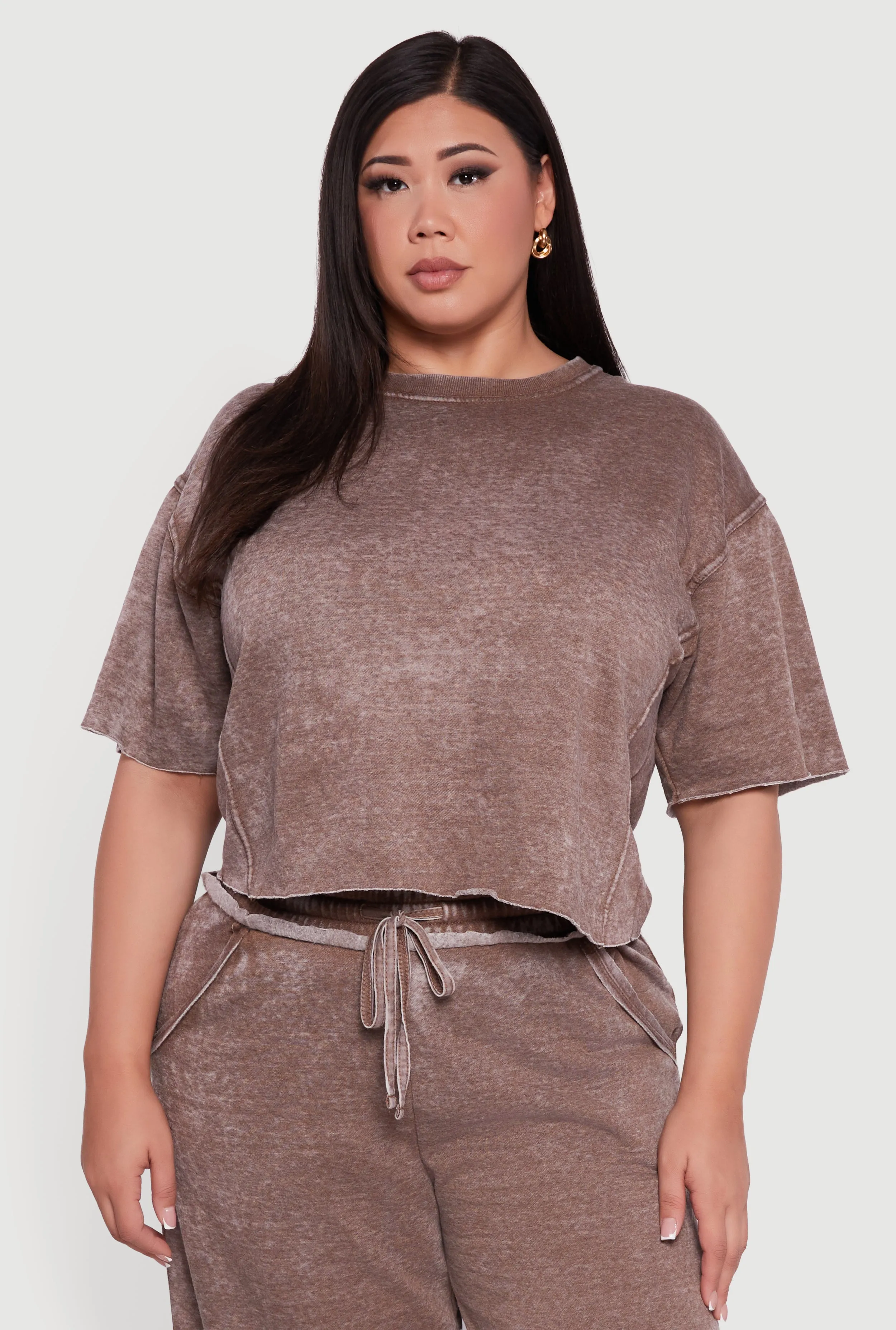 Plus Size Mineral Wash Fleece Pintuck Tee sold by Rainbow