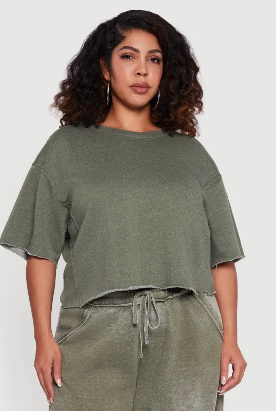 Plus Size Mineral Wash Fleece Pintuck Tee sold by Rainbow