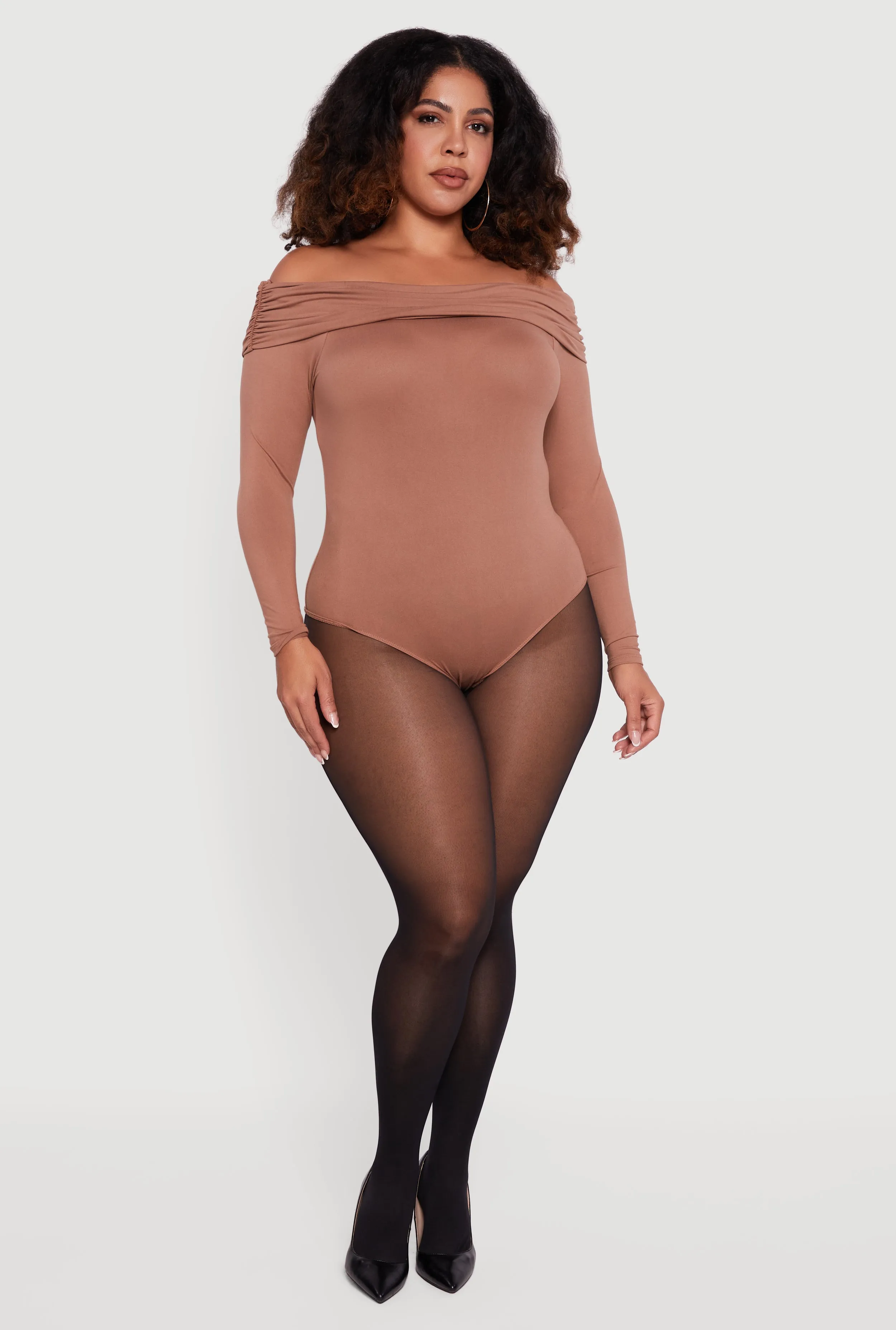 Plus Size Fold Over Off Shoulder Long Sleeve Bodysuit sold by Rainbow product image thumbnail 4