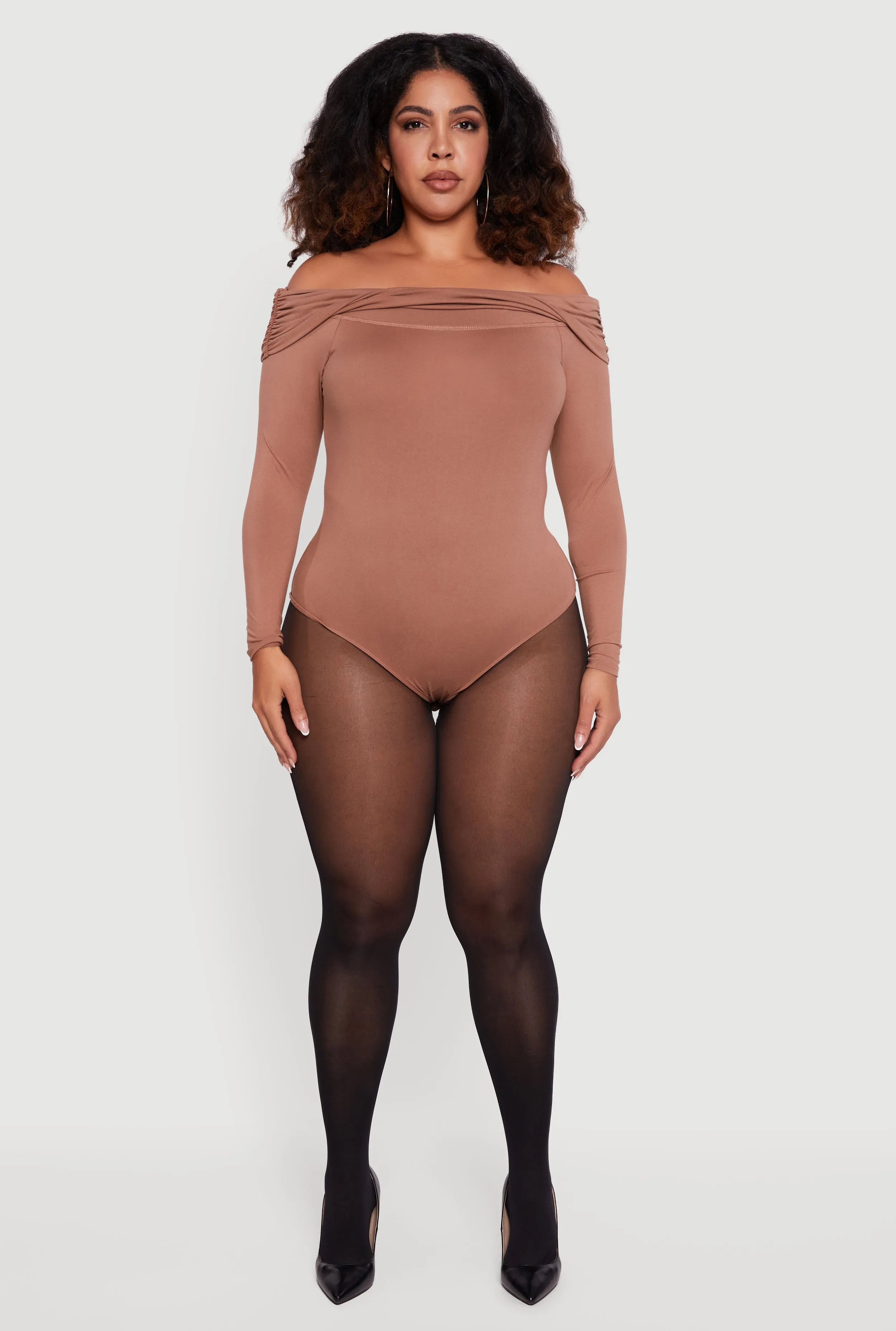 Plus Size Fold Over Off Shoulder Long Sleeve Bodysuit sold by Rainbow product image thumbnail 3