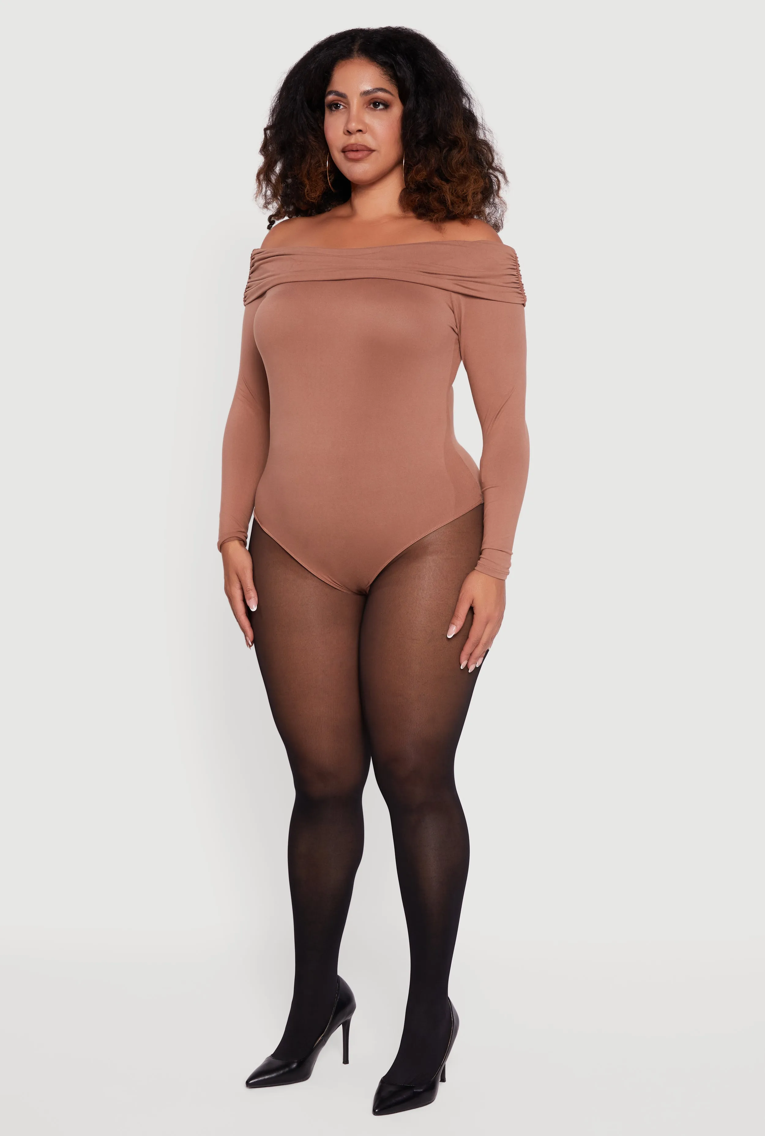 Plus Size Fold Over Off Shoulder Long Sleeve Bodysuit sold by Rainbow product image thumbnail 5