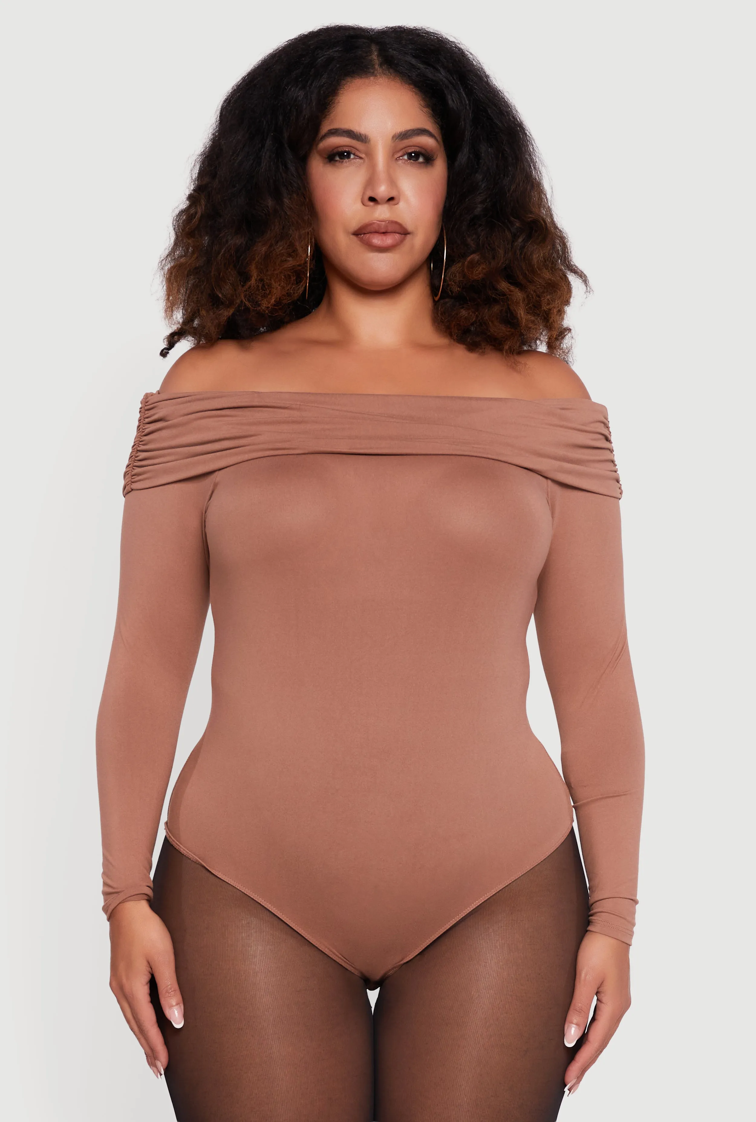 Plus Size Fold Over Off Shoulder Long Sleeve Bodysuit sold by Rainbow product image thumbnail 2