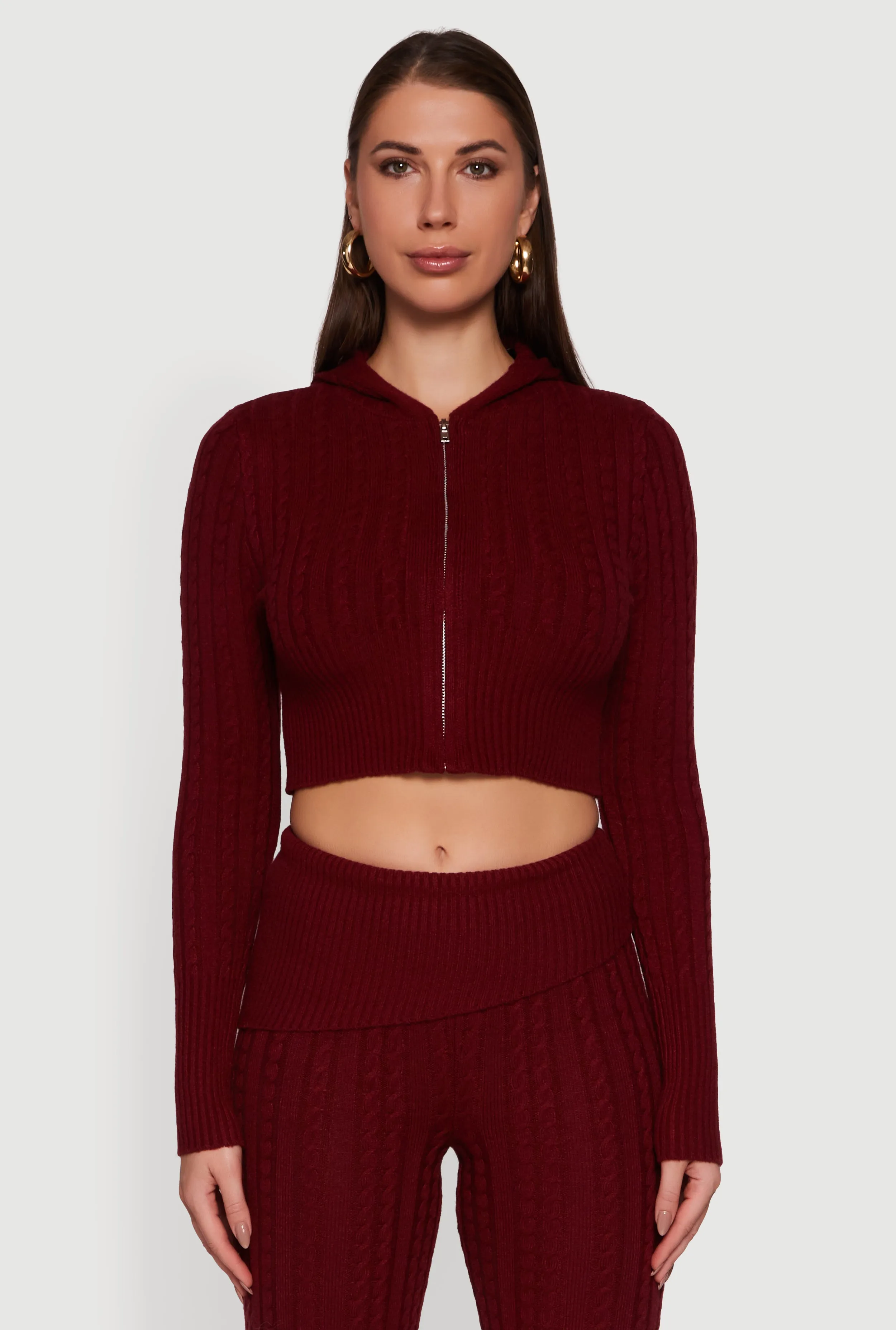 Cable Knit Cropped Zip Front Hoodie sold by Rainbow product image thumbnail 4