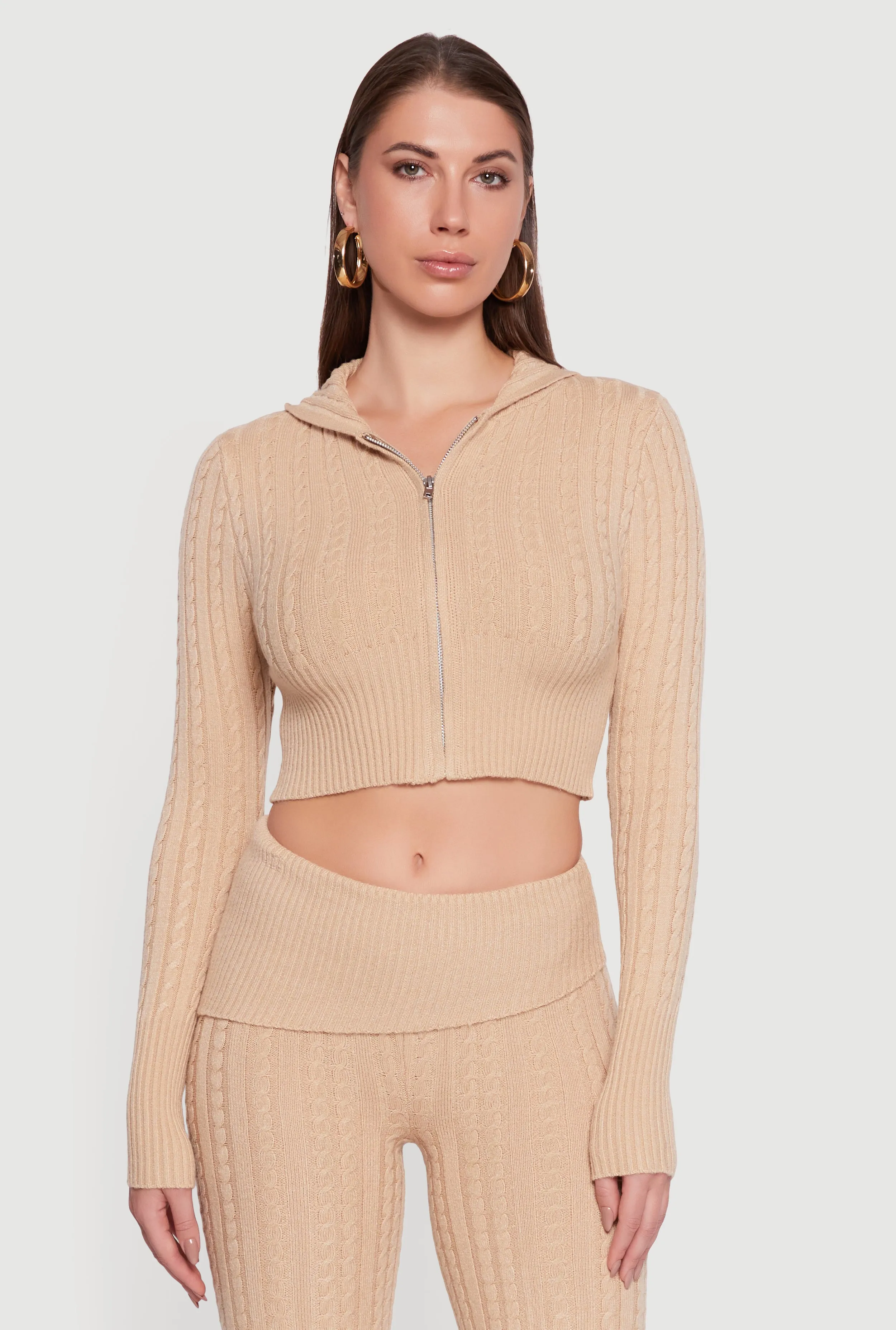 Cable Knit Cropped Zip Front Hoodie sold by Rainbow product image thumbnail 3
