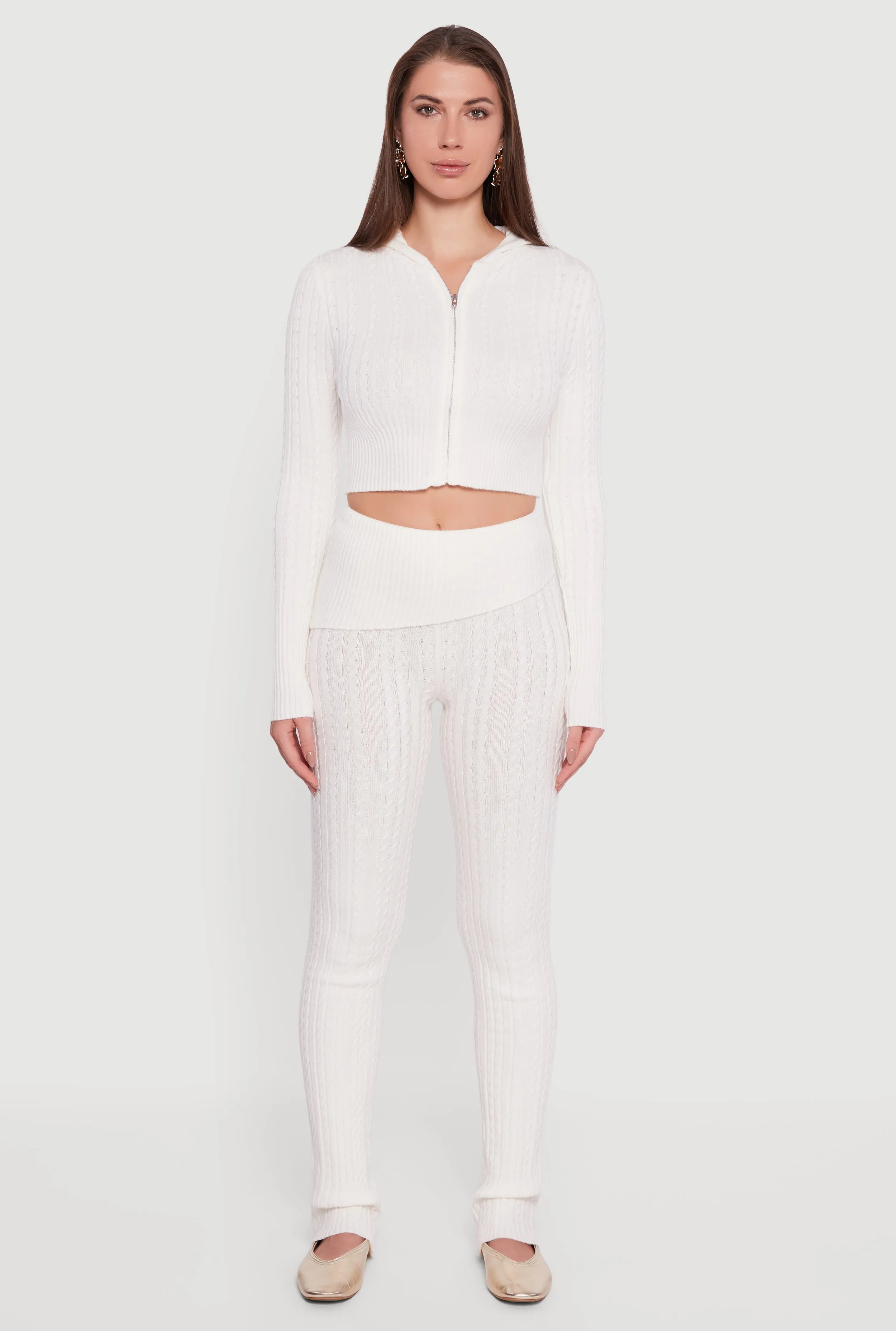 Cable Knit Cropped Zip Front Hoodie sold by Rainbow product image thumbnail 3