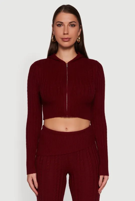 Cable Knit Cropped Zip Front Hoodie sold by Rainbow