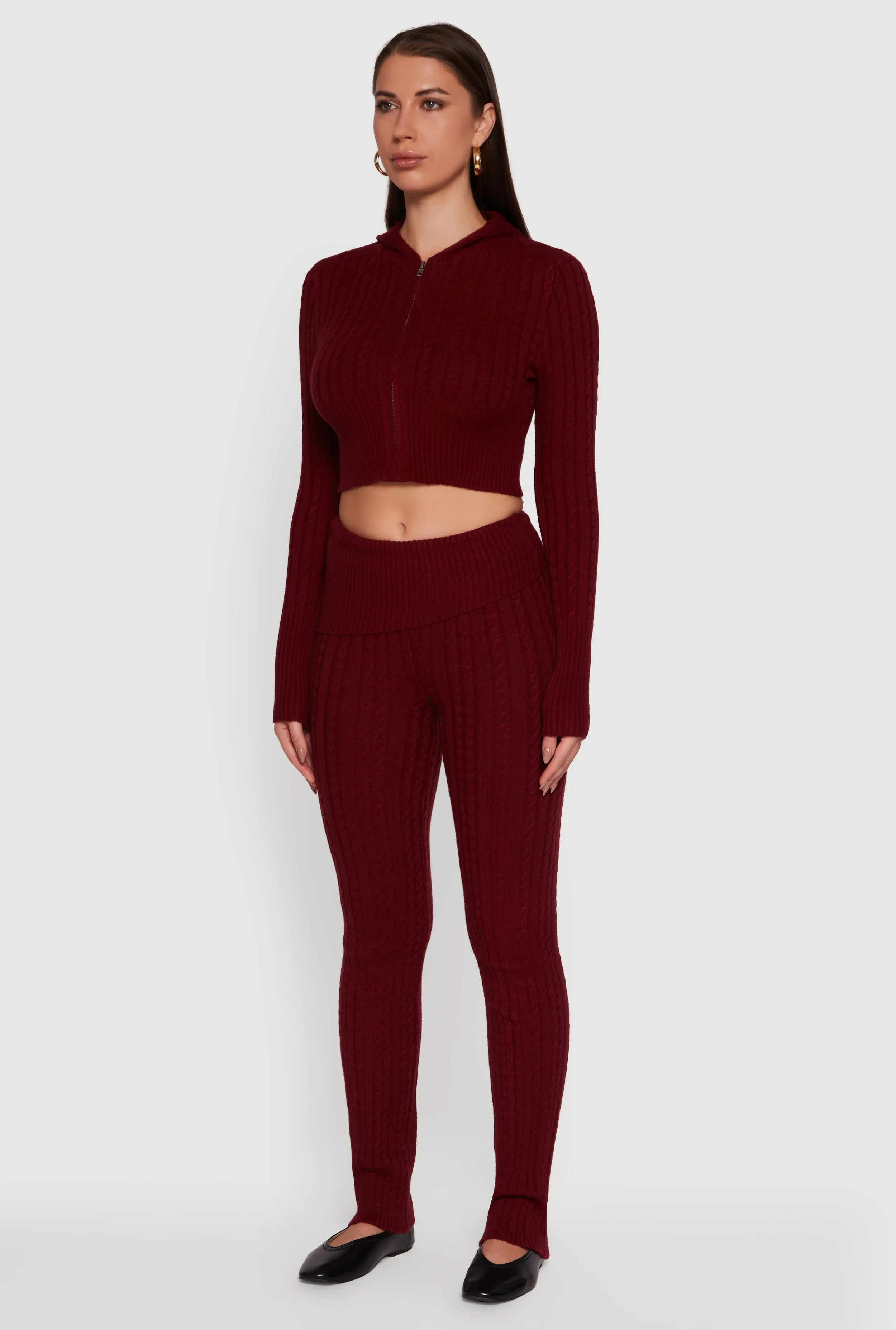 Cable Knit Cropped Zip Front Hoodie sold by Rainbow product image thumbnail 5