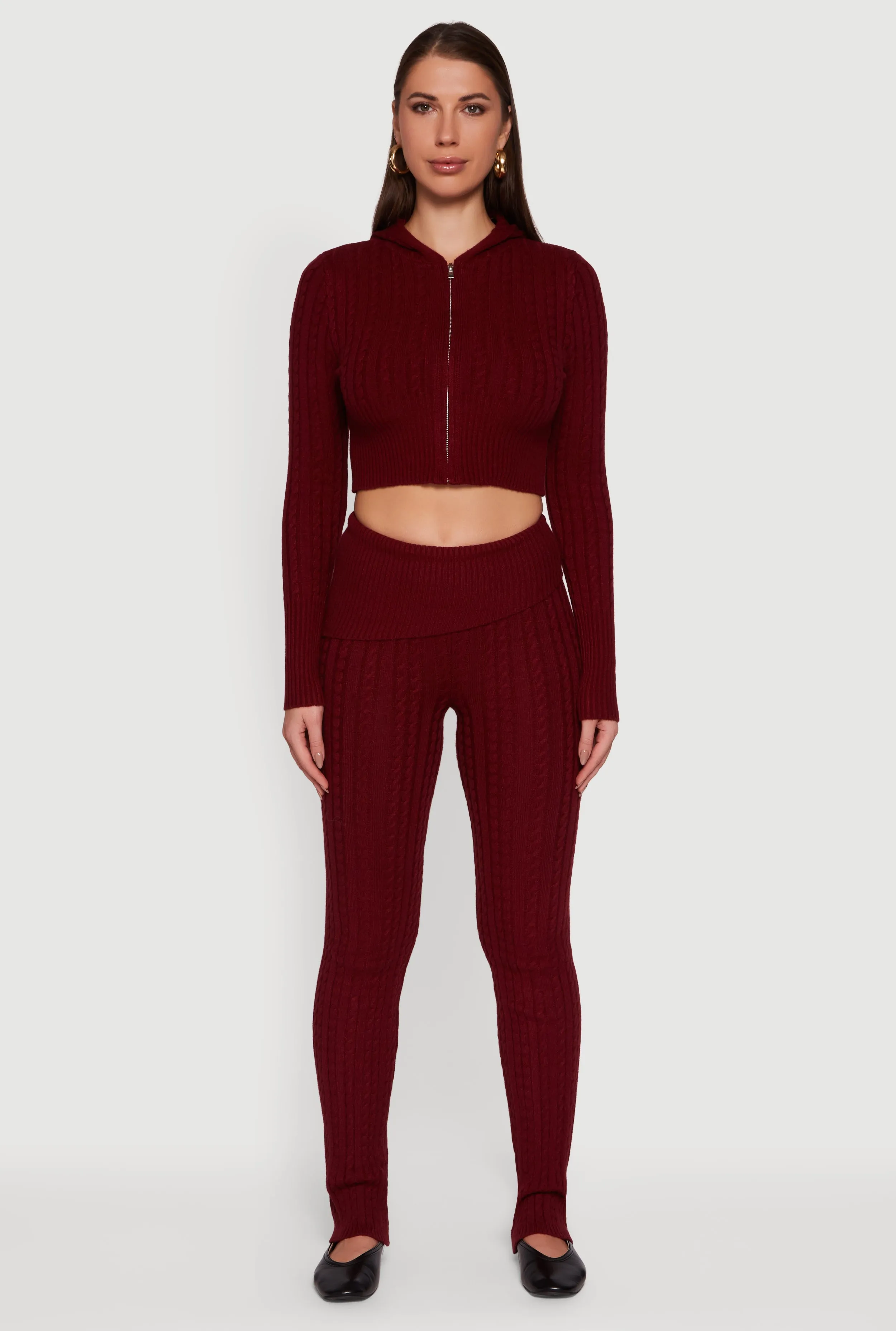 Cable Knit Cropped Zip Front Hoodie sold by Rainbow product image thumbnail 2