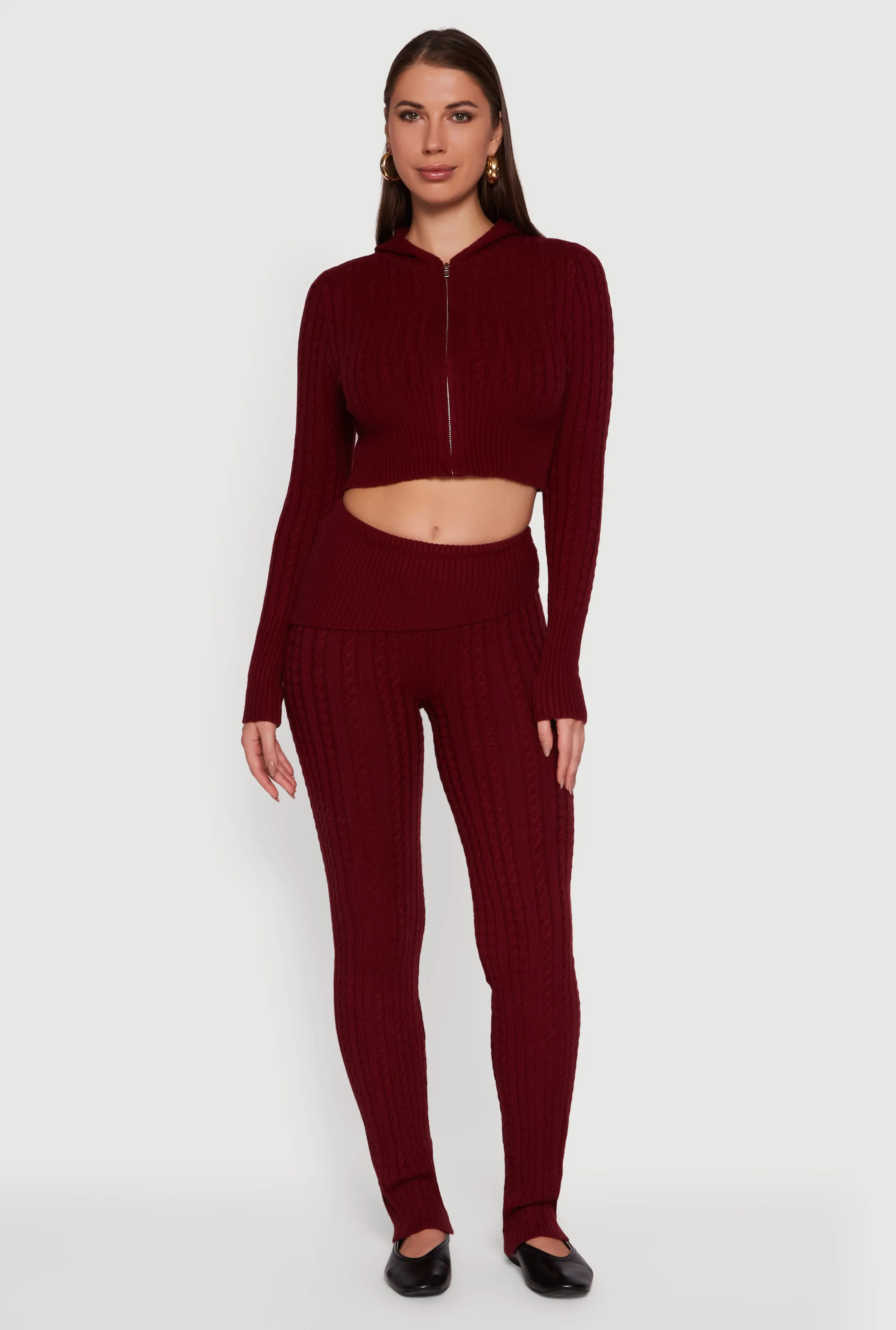 Cable Knit Cropped Zip Front Hoodie sold by Rainbow product image thumbnail 3