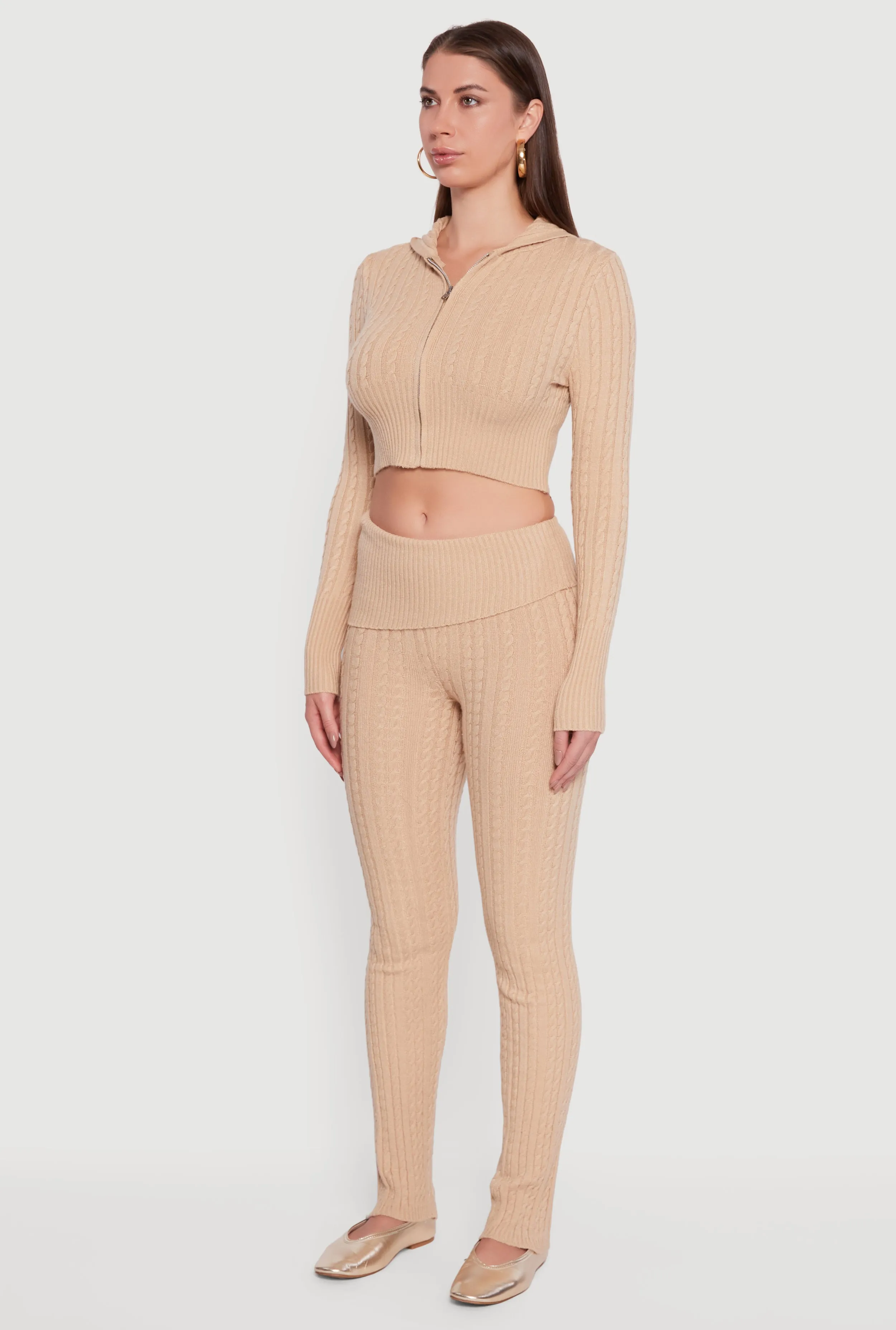 Cable Knit Cropped Zip Front Hoodie sold by Rainbow product image thumbnail 5