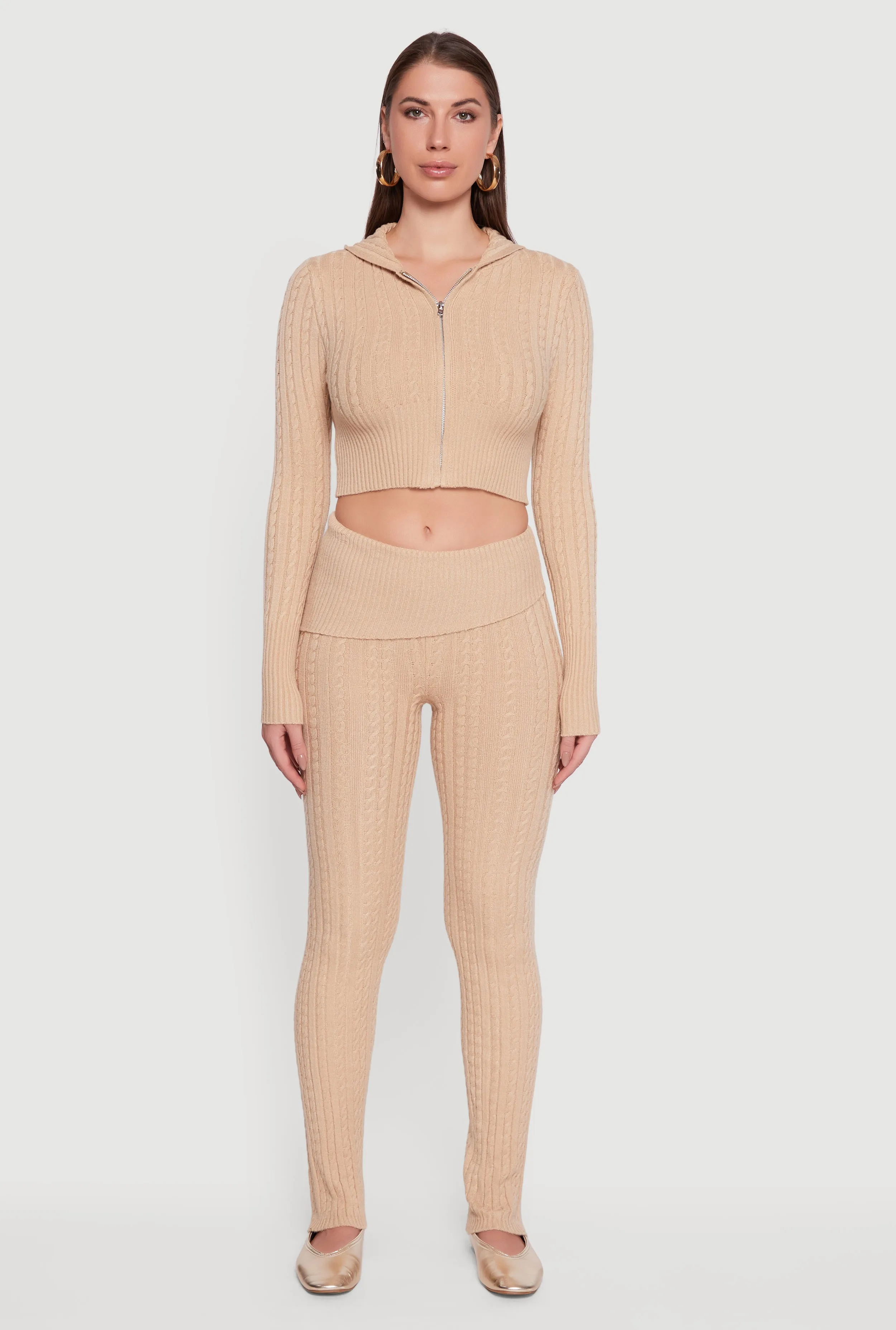 Cable Knit Cropped Zip Front Hoodie sold by Rainbow product image thumbnail 3