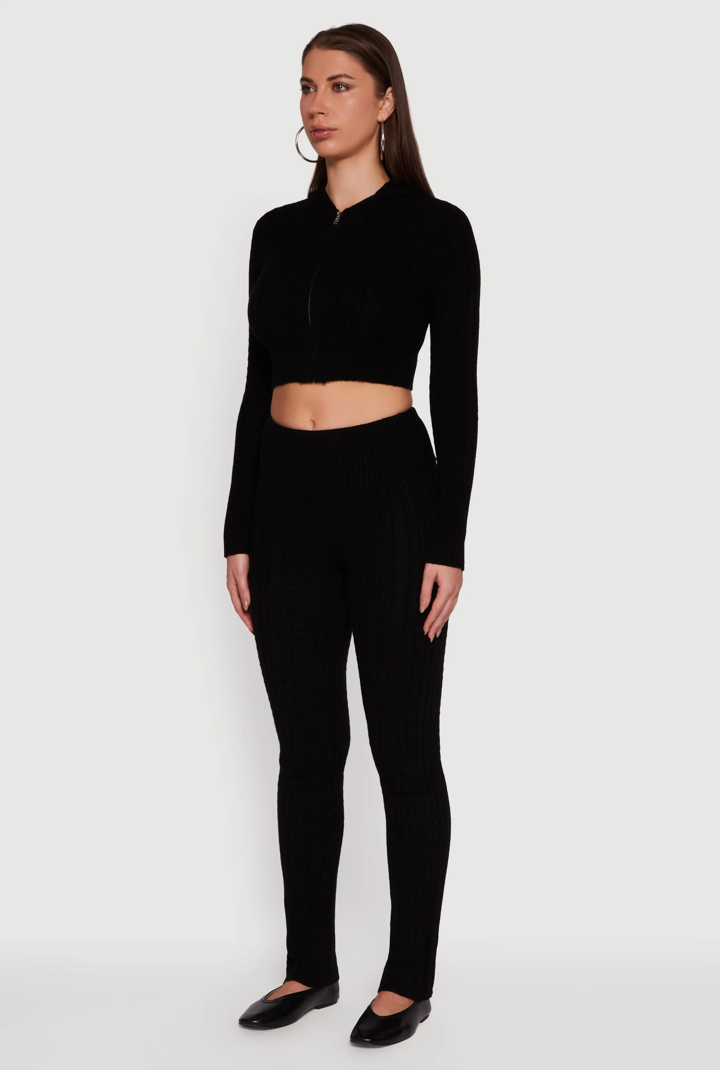 Cable Knit Cropped Zip Front Hoodie sold by Rainbow product image thumbnail 5