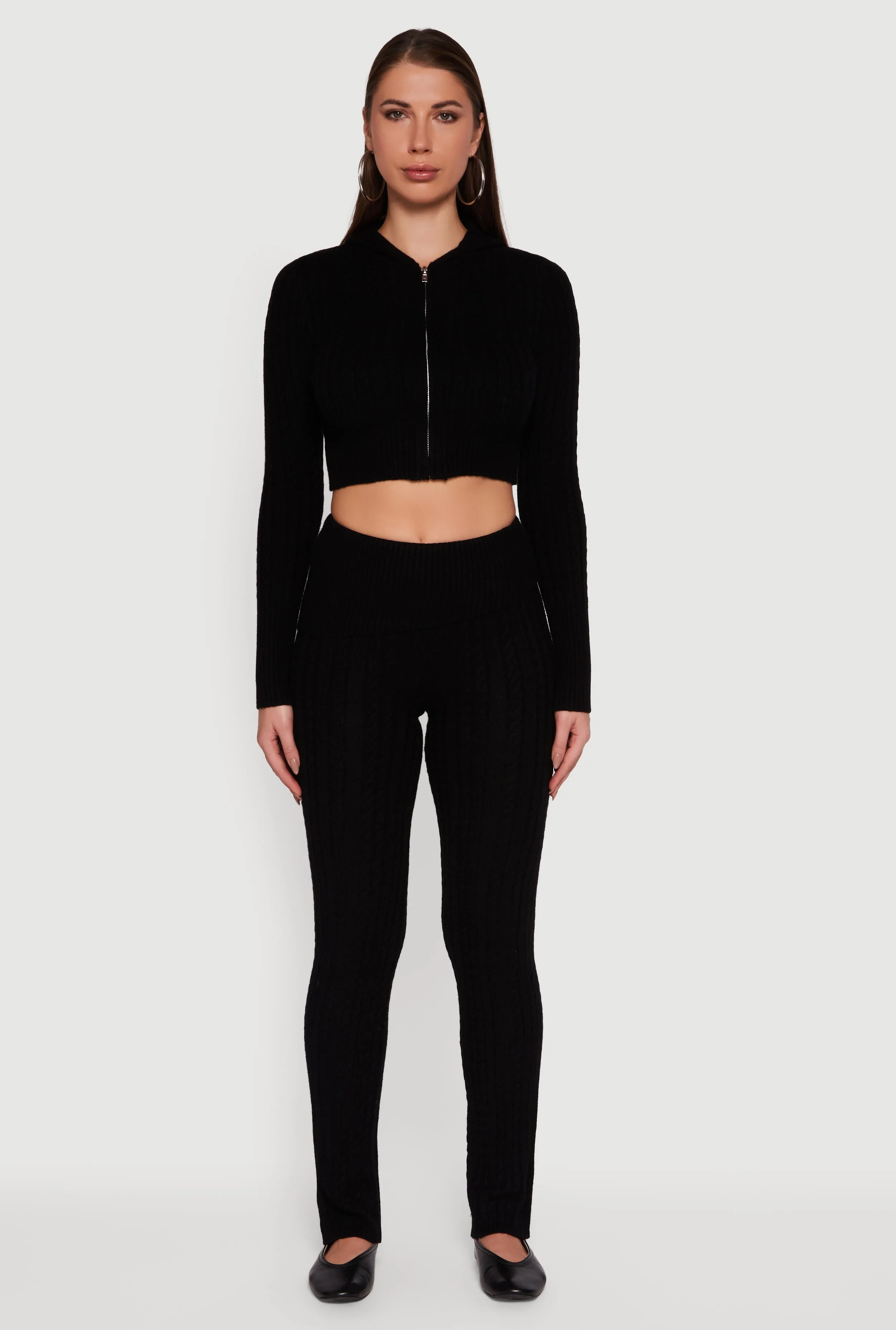 Cable Knit Cropped Zip Front Hoodie sold by Rainbow product image thumbnail 2