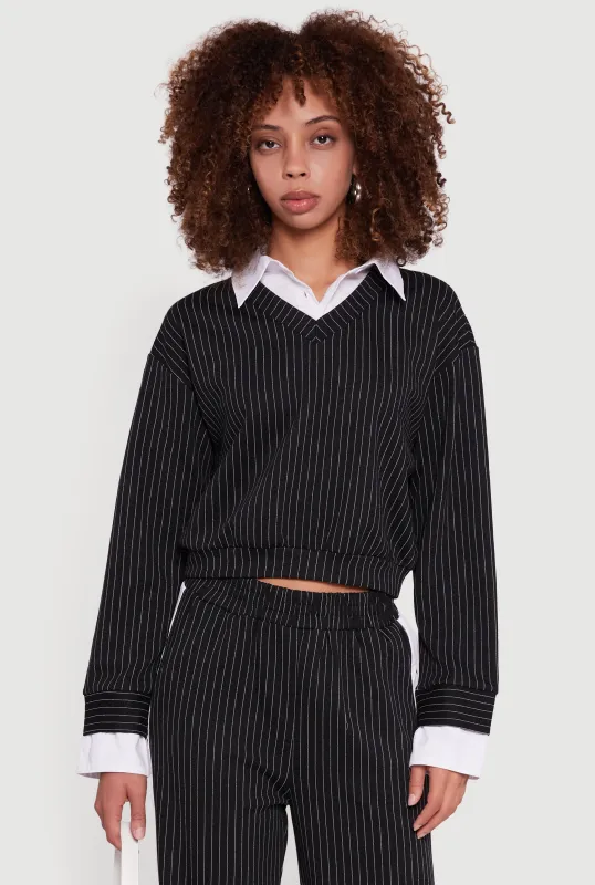 Pinstripe Ponte Layered Look Crop Top sold by Rainbow