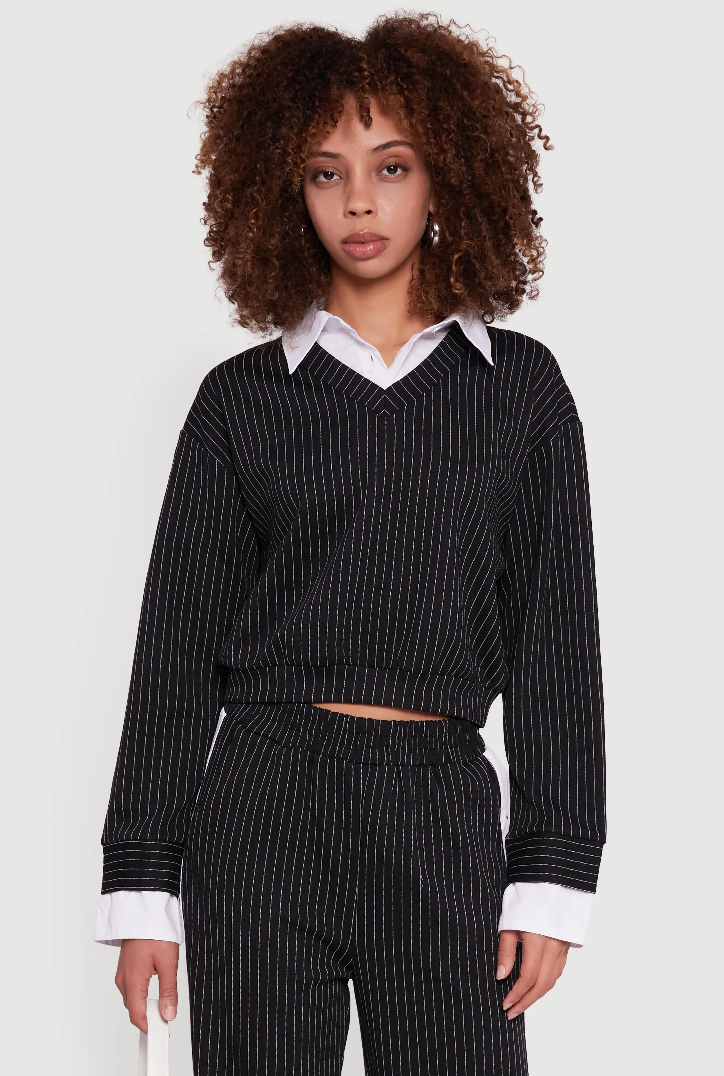 Pinstripe Ponte Layered Look Crop Top sold by Rainbow