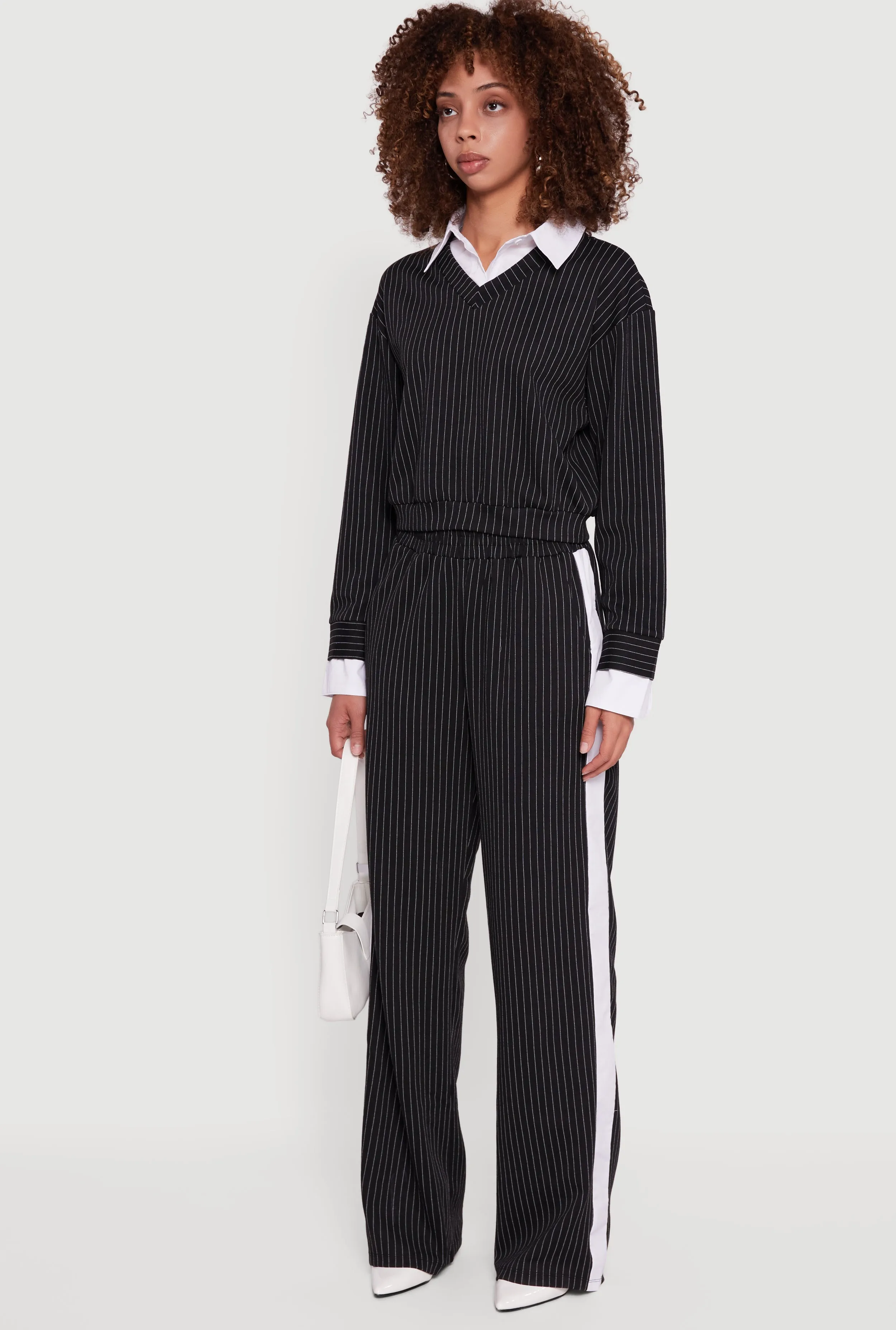 Pinstripe Ponte Layered Look Crop Top sold by Rainbow product image thumbnail 5