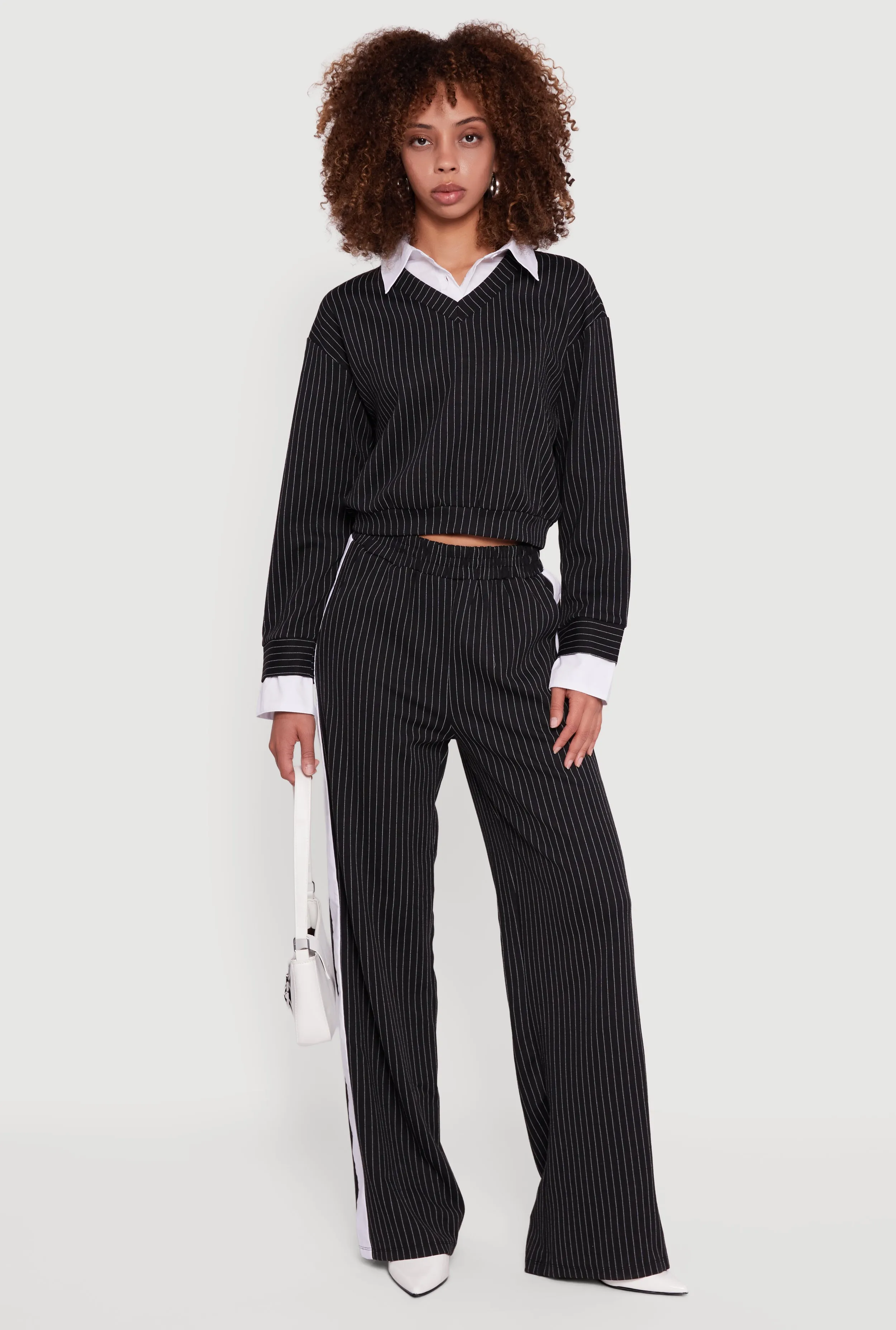Pinstripe Ponte Layered Look Crop Top sold by Rainbow product image thumbnail 2