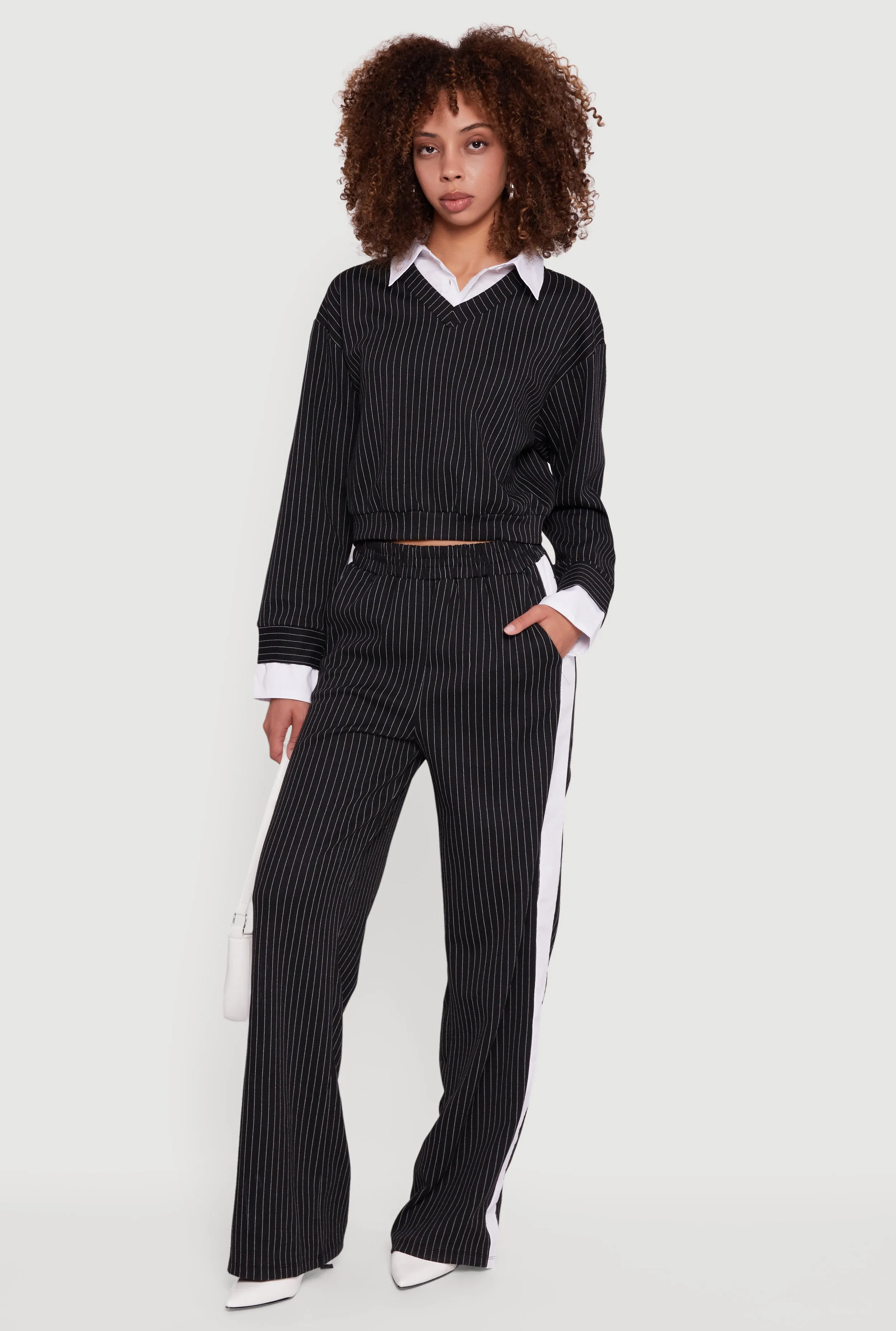 Pinstripe Ponte Side Stripe Pull On Pants sold by Rainbow