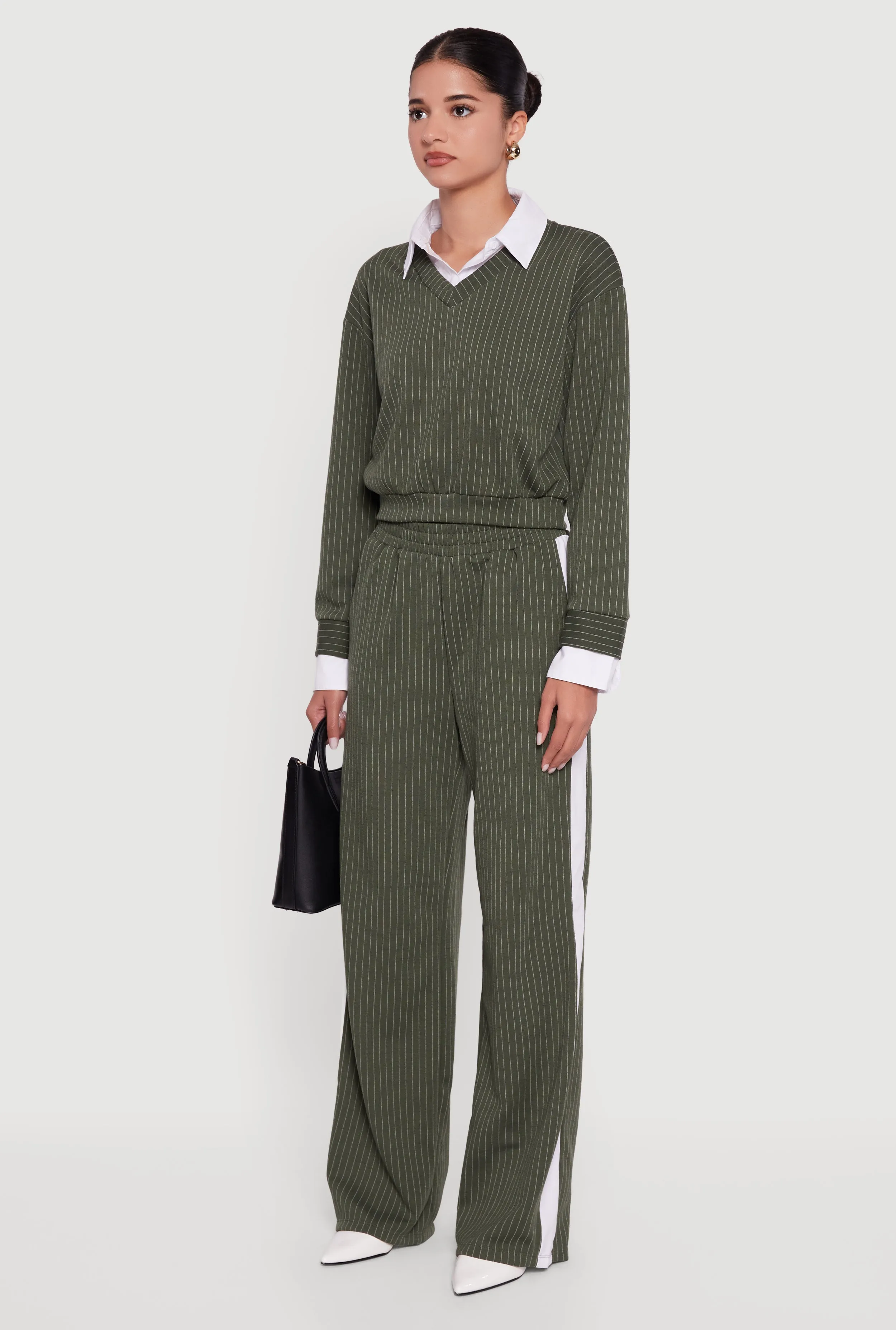 Pinstripe Ponte Layered Look Crop Top sold by Rainbow product image thumbnail 5