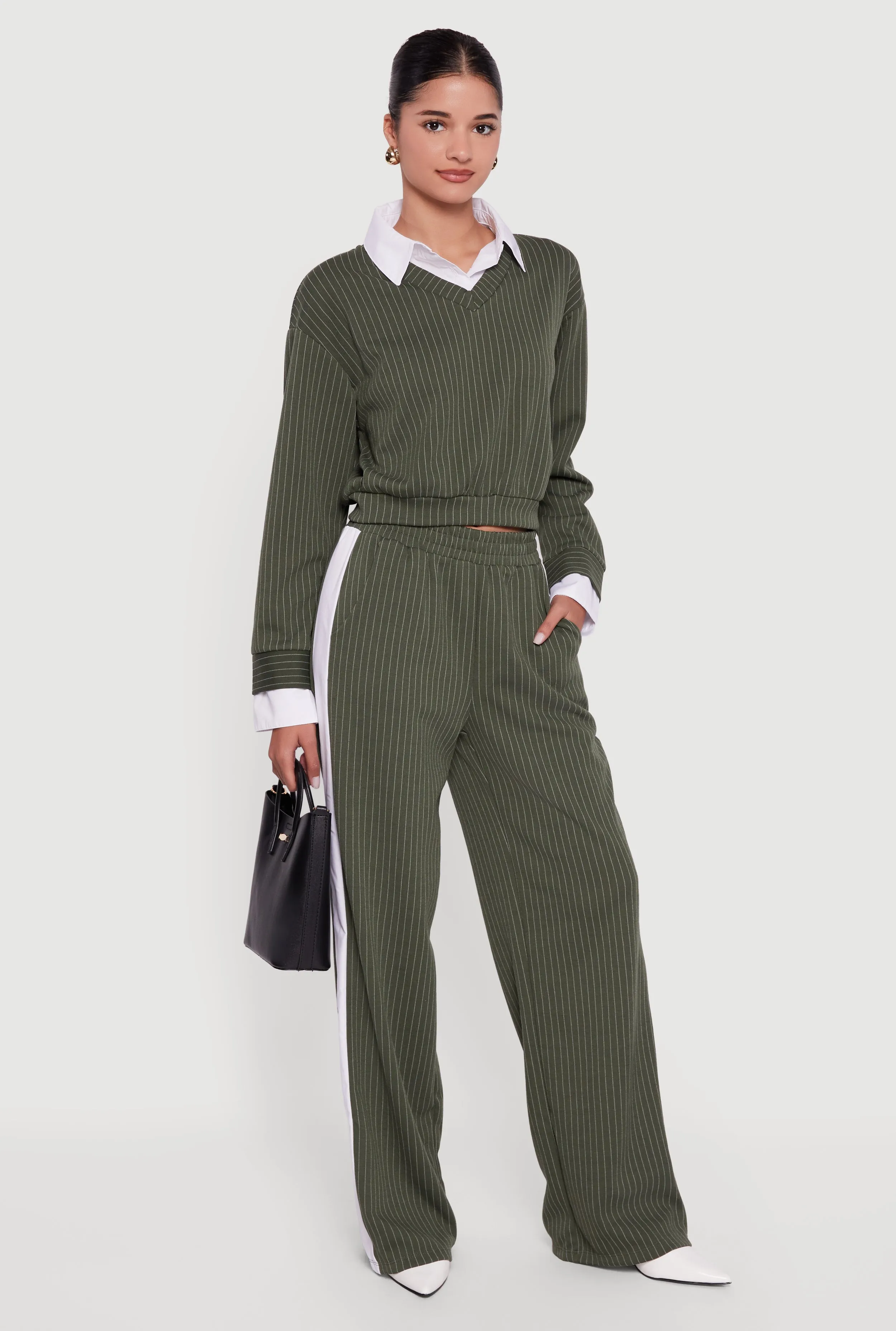 Pinstripe Ponte Layered Look Crop Top sold by Rainbow product image thumbnail 2