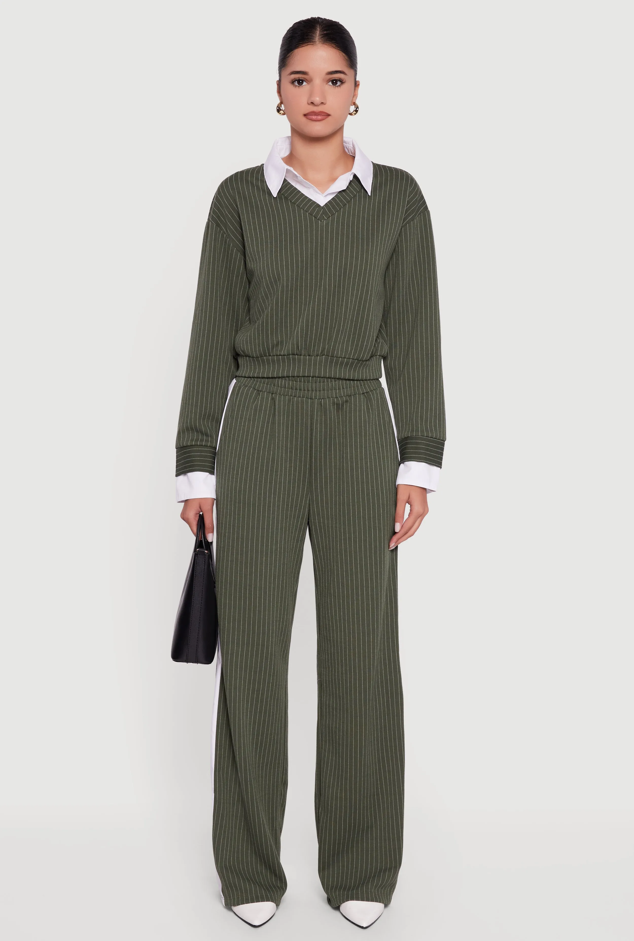 Pinstripe Ponte Layered Look Crop Top sold by Rainbow product image thumbnail 3