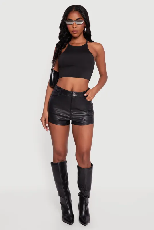 Fleece Lined Faux Leather Shorts sold by Rainbow