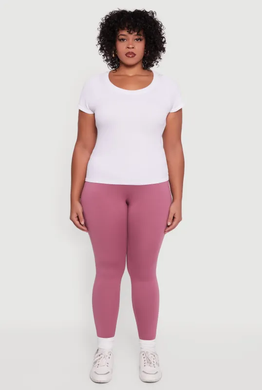 Plus Size Fleece Lined Soft Knit High Waisted Leggings sold by Rainbow