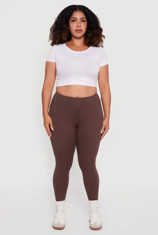 Plus Size Fleece Lined Soft Knit High Waisted Leggings sold by Rainbow