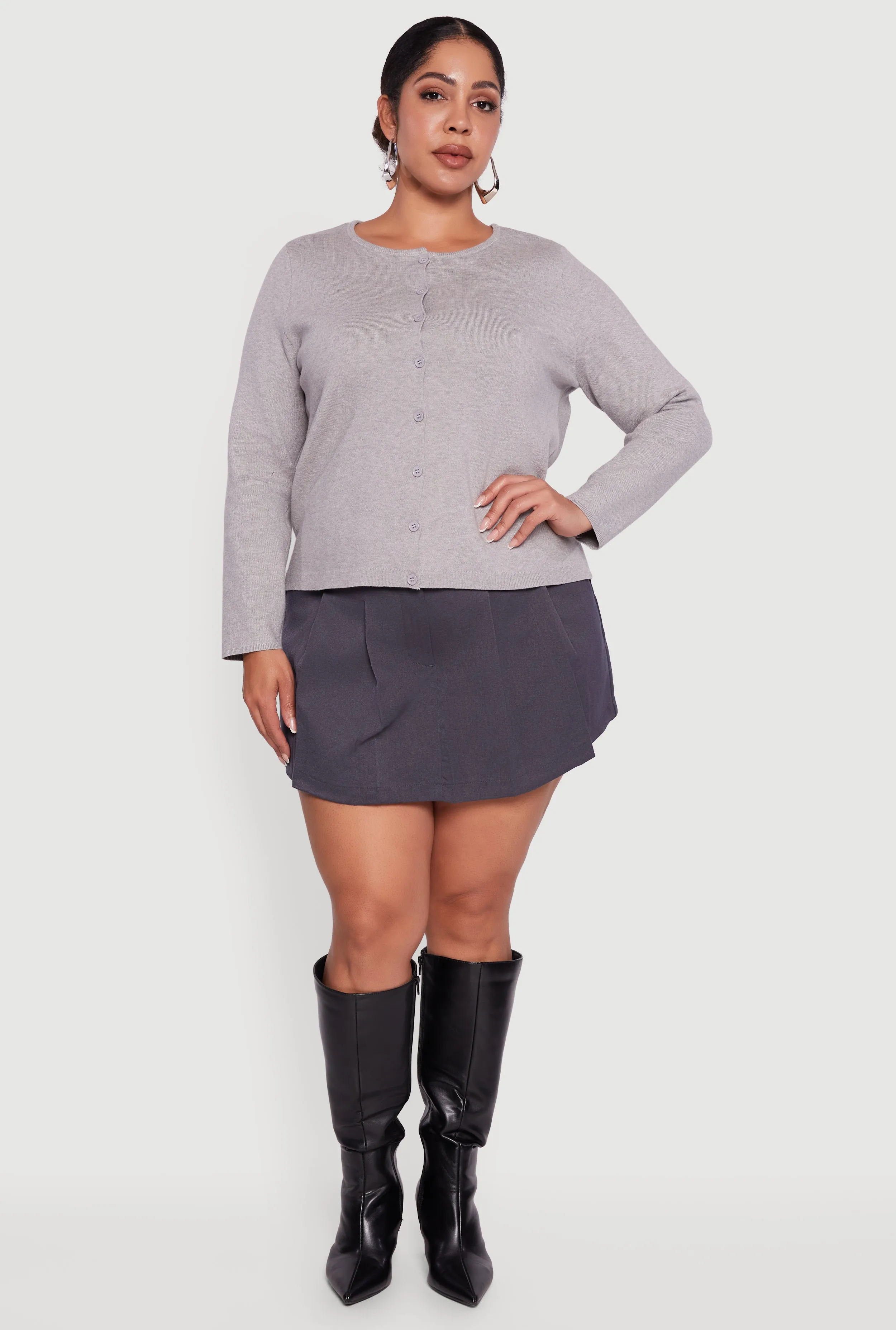 Plus Size Long Sleeve Button Front Cardigan sold by Rainbow product image thumbnail 3