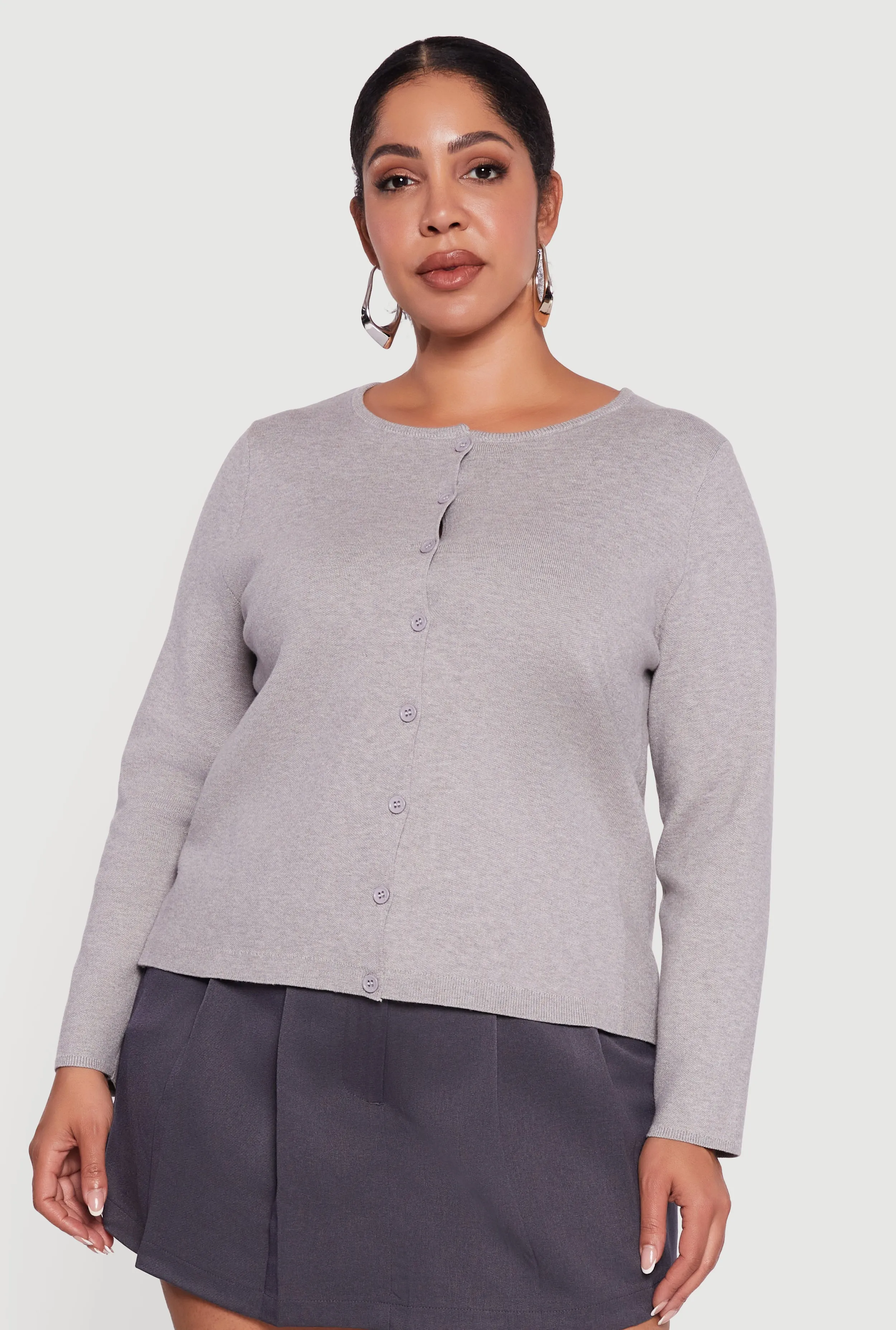 Plus Size Long Sleeve Button Front Cardigan sold by Rainbow product image thumbnail 2